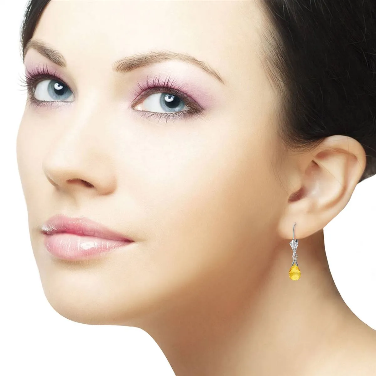 2.5 Carat 14K Solid White Gold Leverback Earrings Briolette Citrine