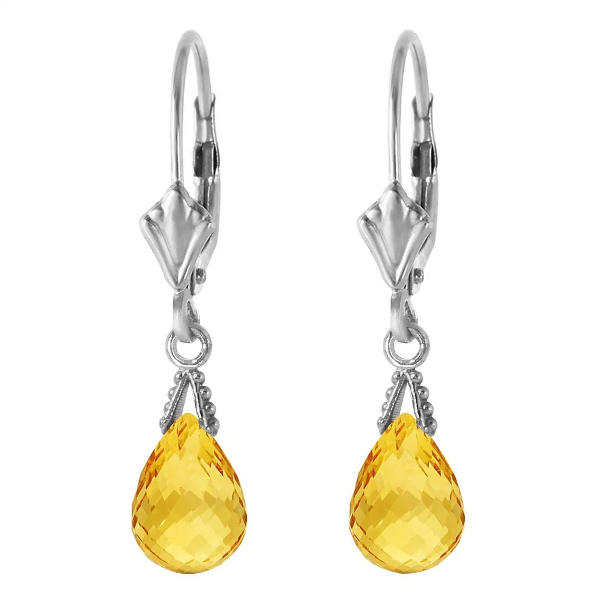 2.5 Carat 14K Solid White Gold Leverback Earrings Briolette Citrine