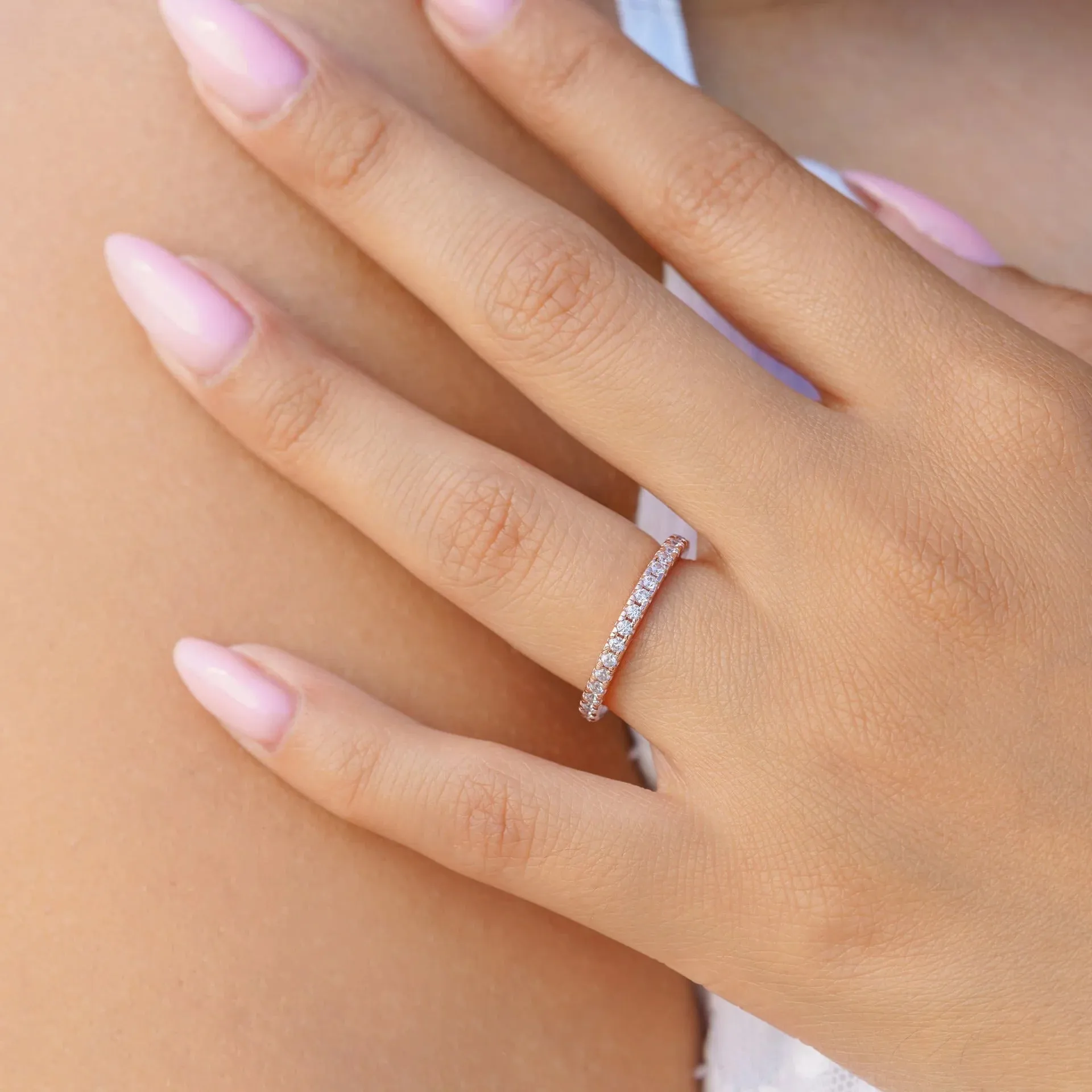 2mm Pave Full Eternity Band Ring - Rose Gold