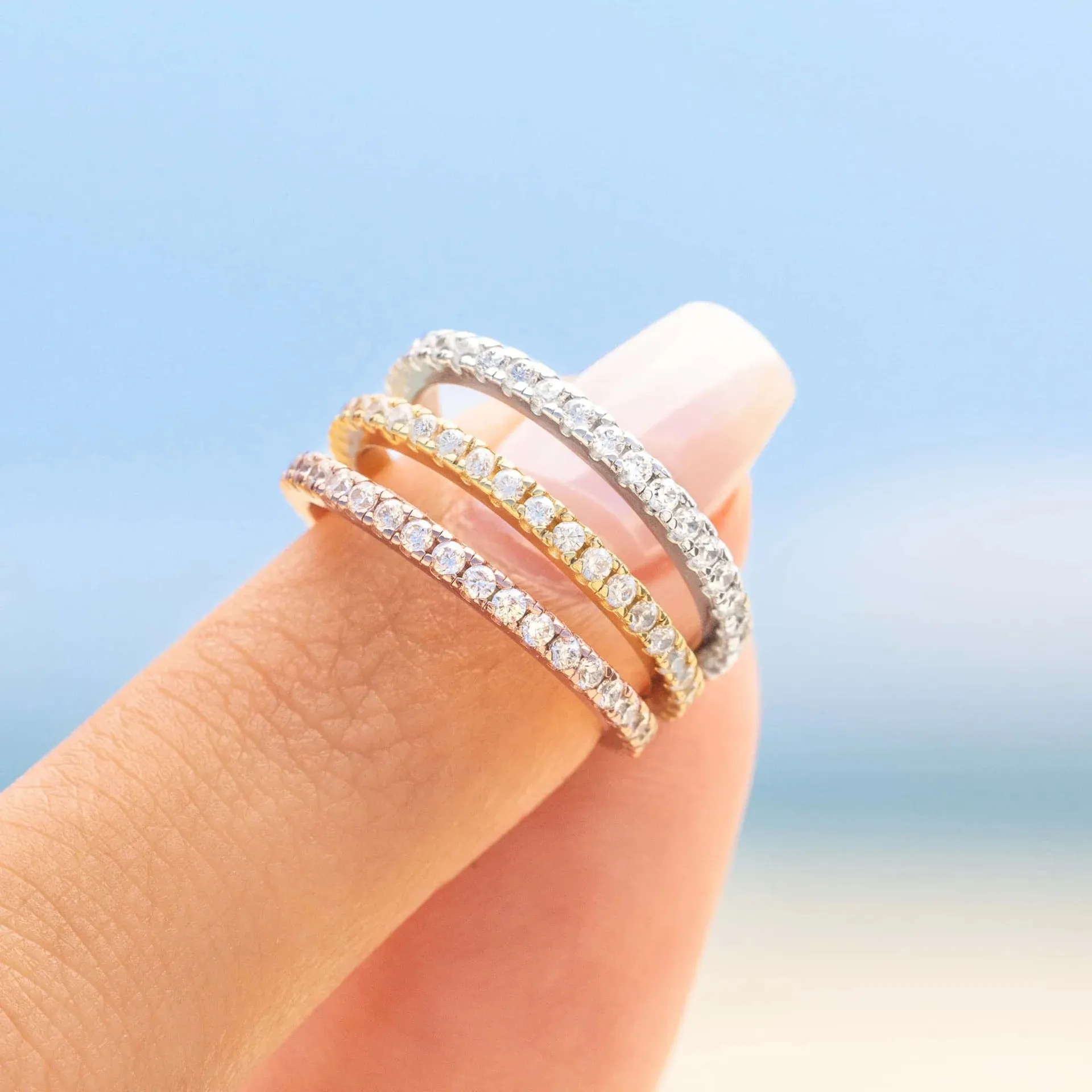 2mm Pave Full Eternity Band Ring - Rose Gold