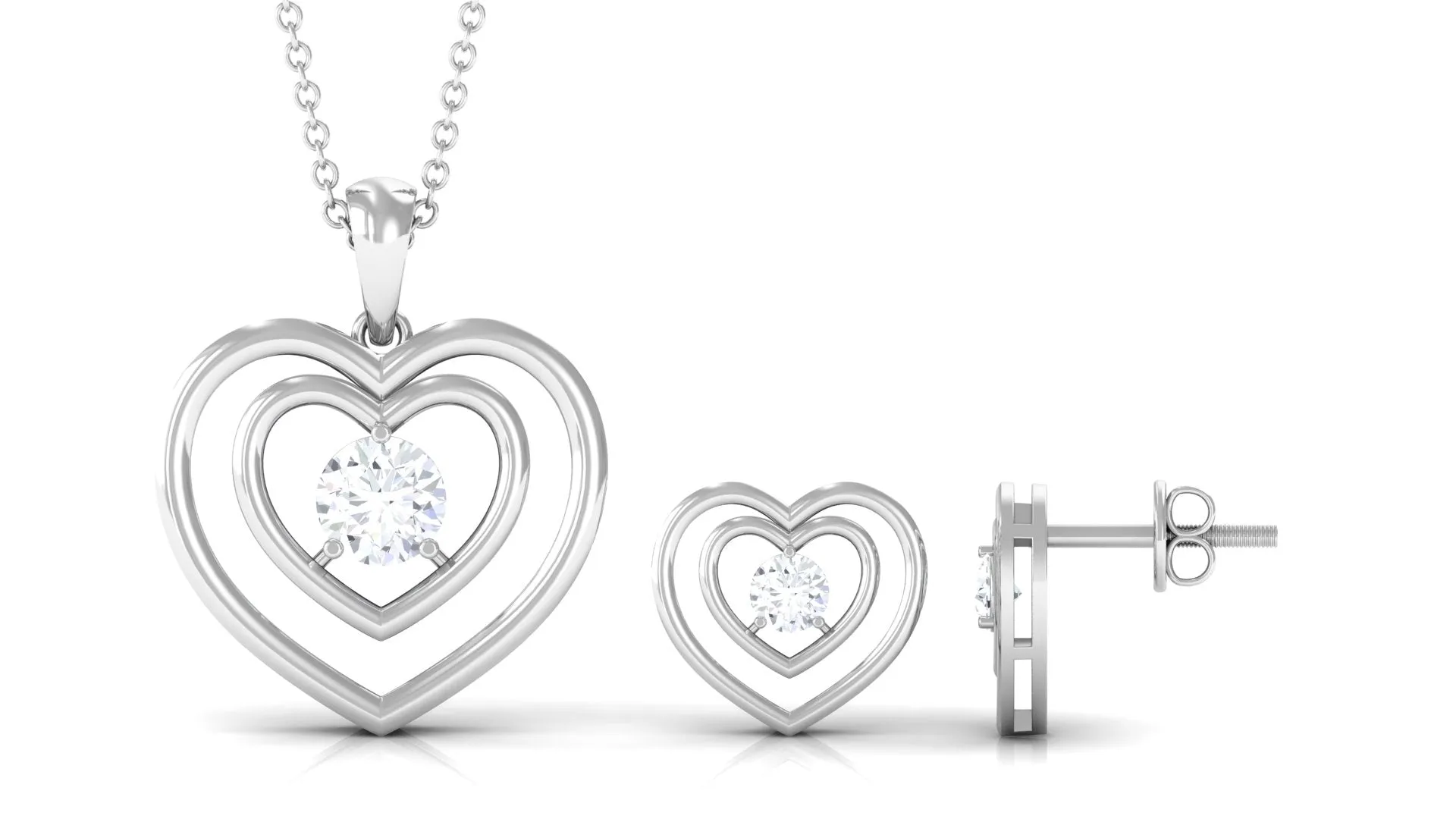 3/4 CT Round Cut Cubic Zirconia Gold Heart Pendant Earrings Set