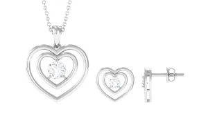 3/4 CT Round Cut Cubic Zirconia Gold Heart Pendant Earrings Set