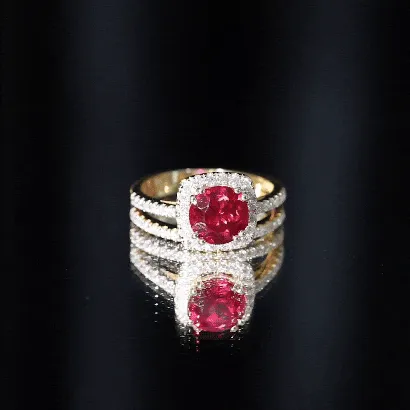 3.75 CT Created Ruby Bridal Ring Set with Moissanite in Gold