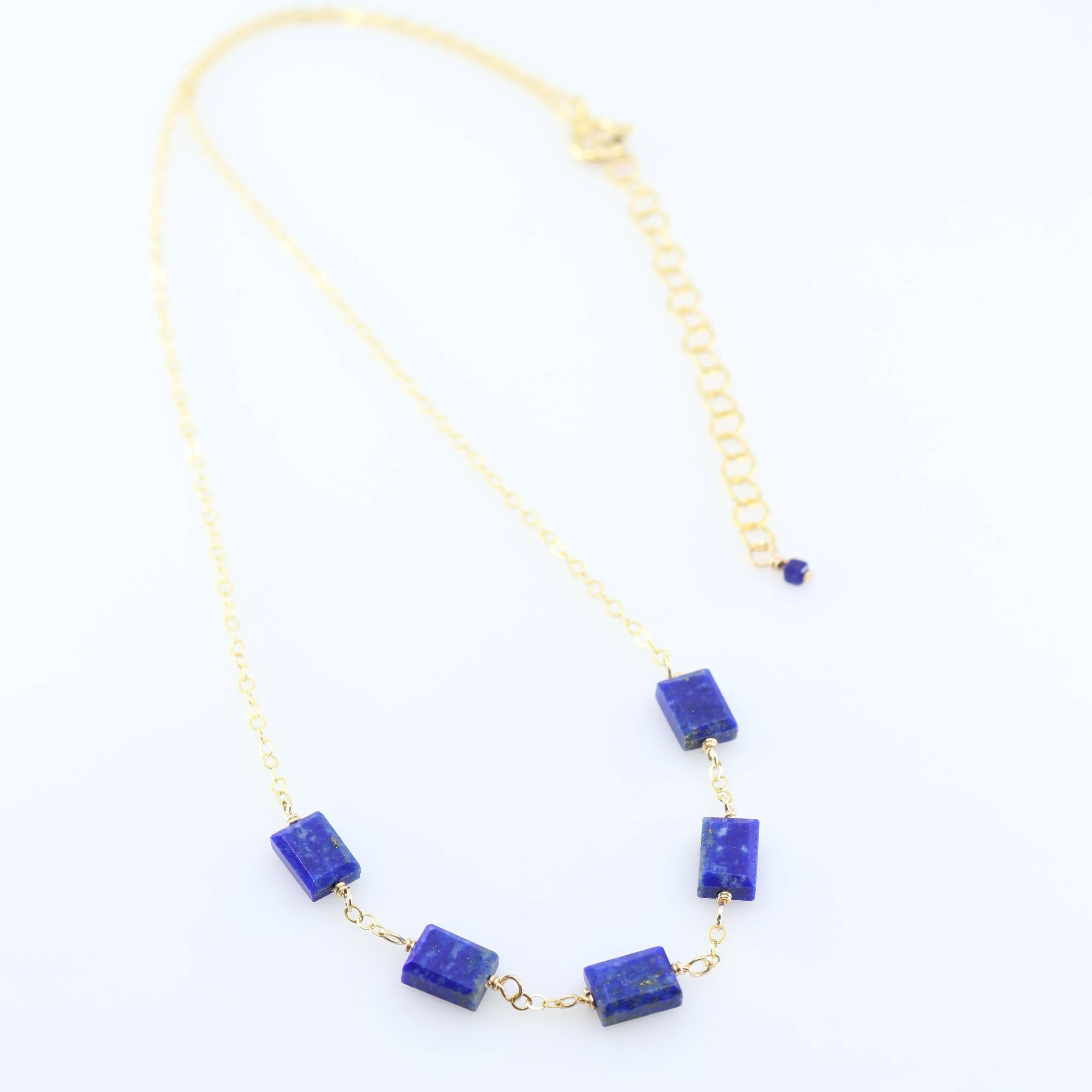 5 Drop Rectangle Lapis Lazuli Gemstone Necklace