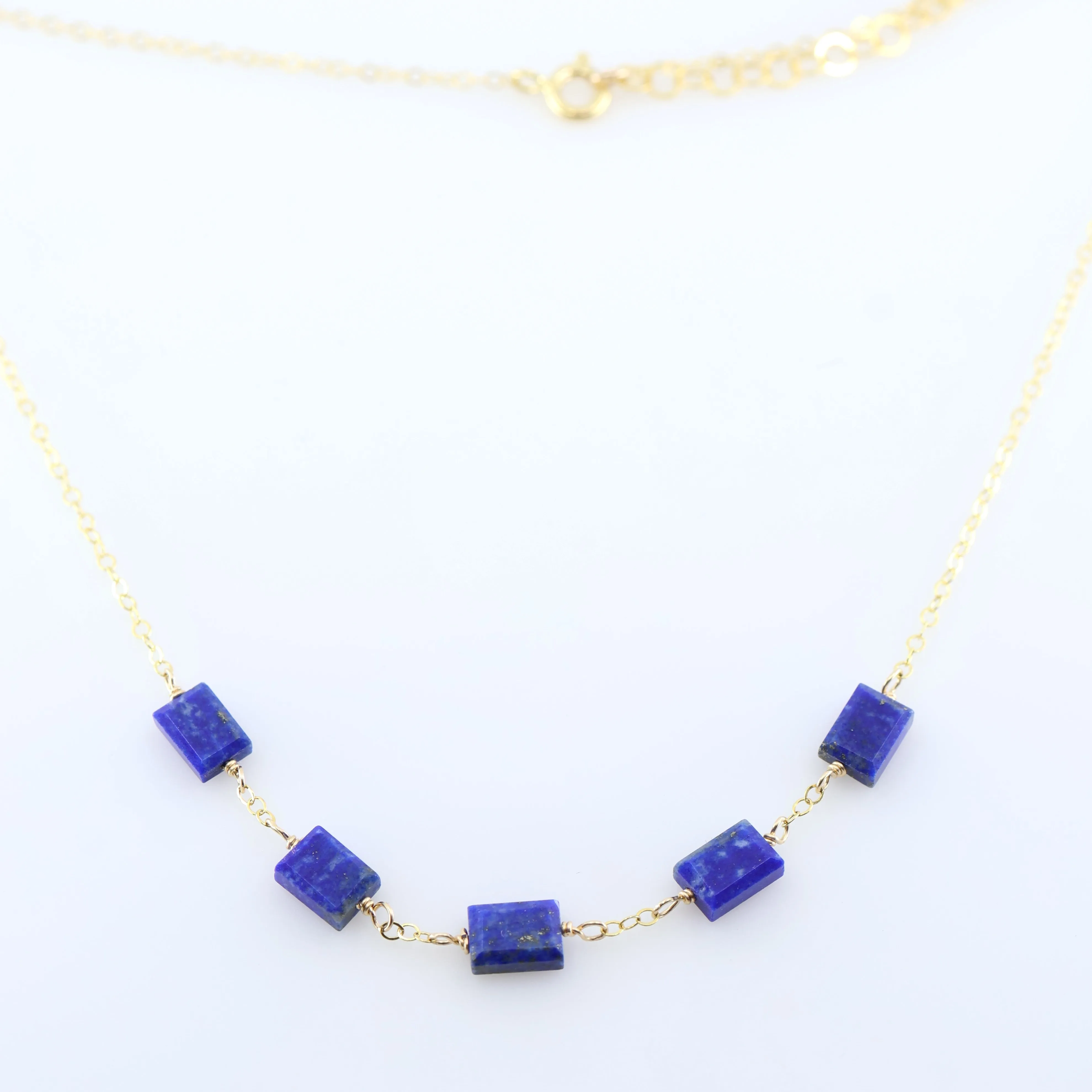 5 Drop Rectangle Lapis Lazuli Gemstone Necklace