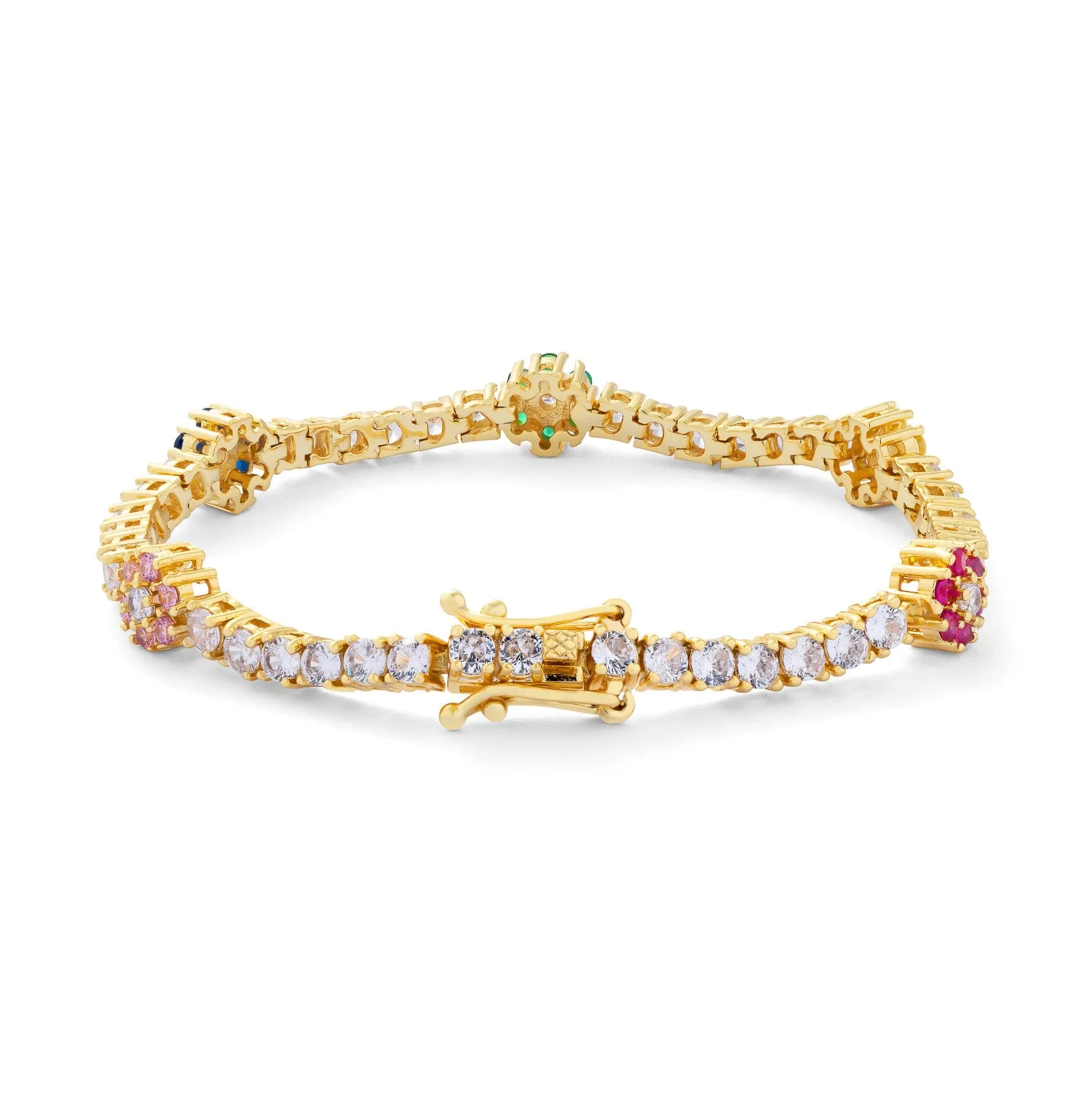 5 For 60% Off - 18k Gold Vermeil Multi Gemstone Flower Tennis Bracelet: The Jaime