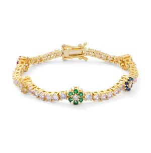5 For 60% Off - 18k Gold Vermeil Multi Gemstone Flower Tennis Bracelet: The Jaime