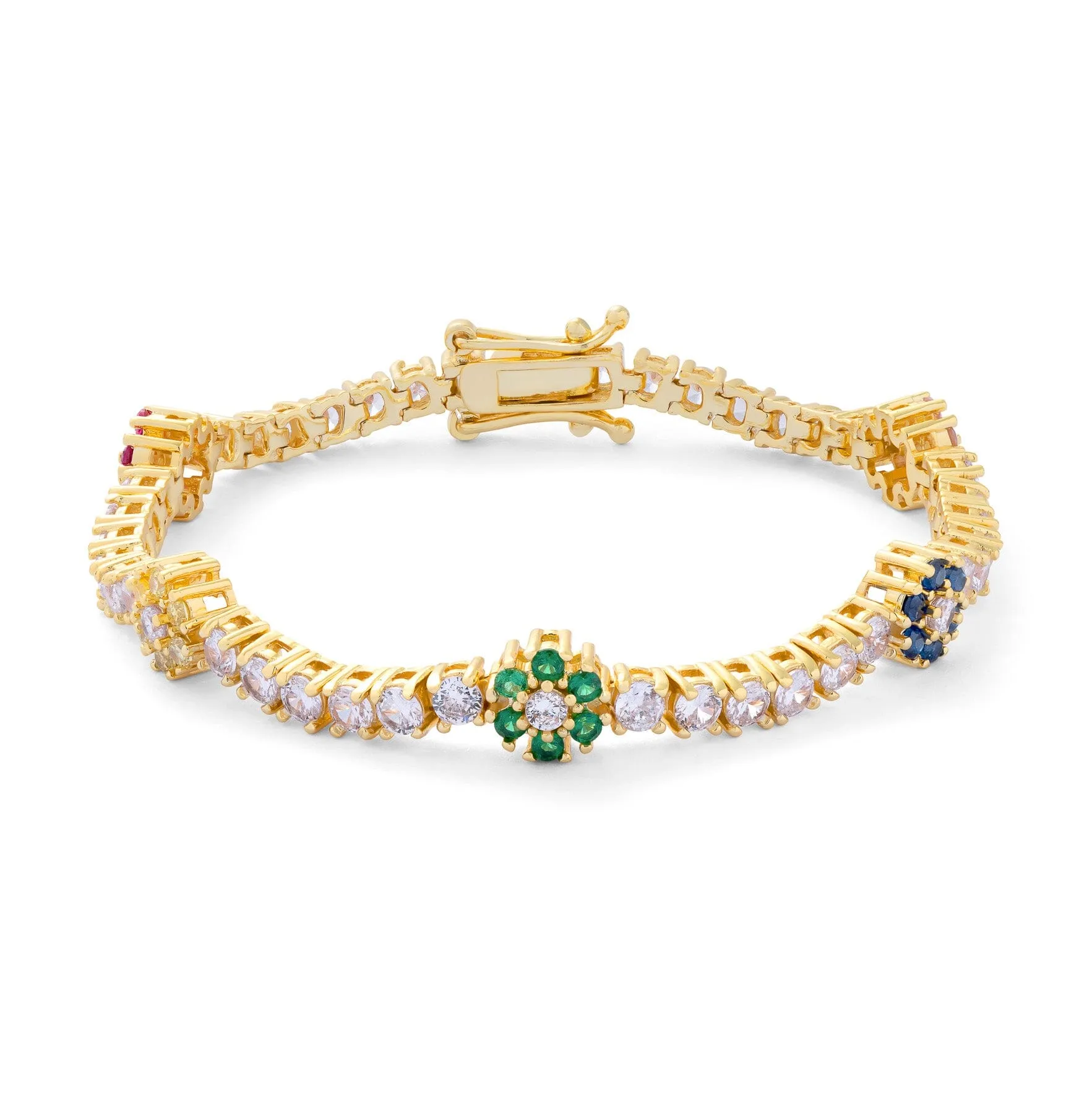 5 For 60% Off - 18k Gold Vermeil Multi Gemstone Flower Tennis Bracelet: The Jaime
