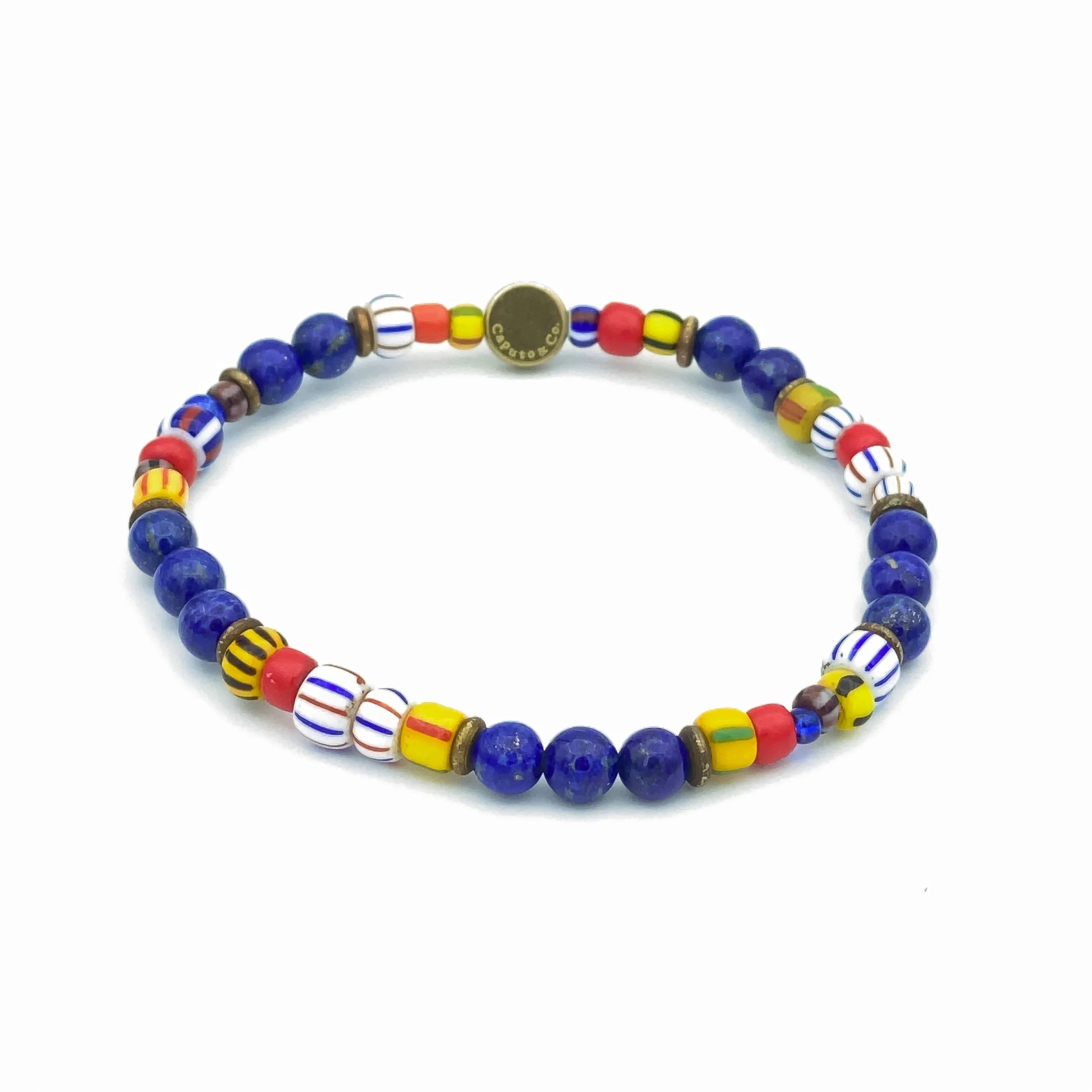 African Glass Beads And Gemstone Stretch Bracelet
