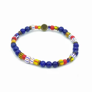 African Glass Beads And Gemstone Stretch Bracelet