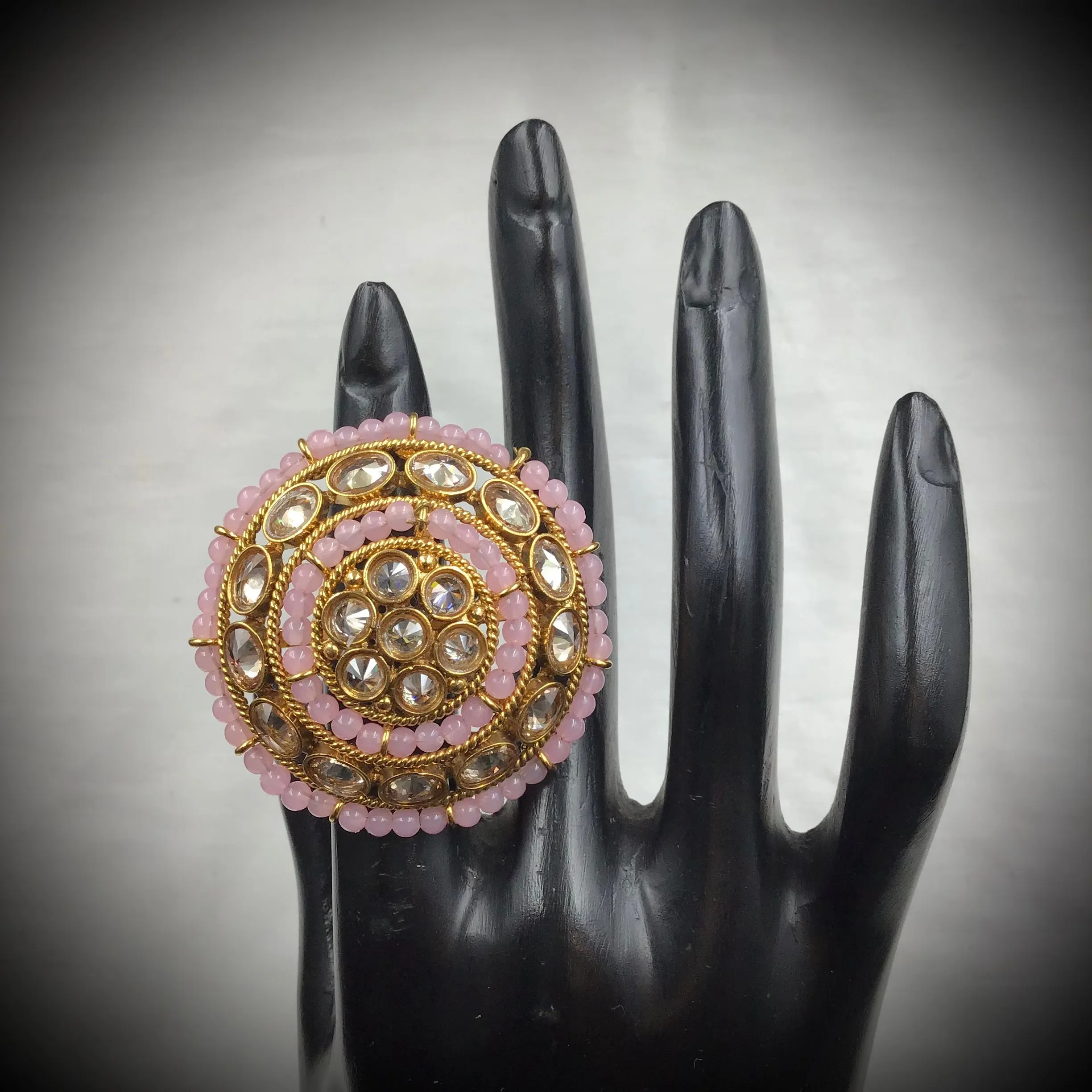 Antique Finish Cocktail Adjustable Pink Ring 12254-8610
