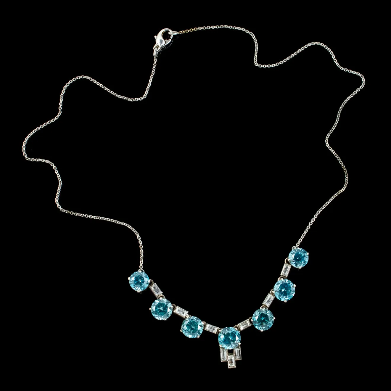 Art Deco Blue Zircon Lavaliere Necklace Silver