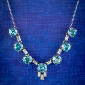 Art Deco Blue Zircon Lavaliere Necklace Silver