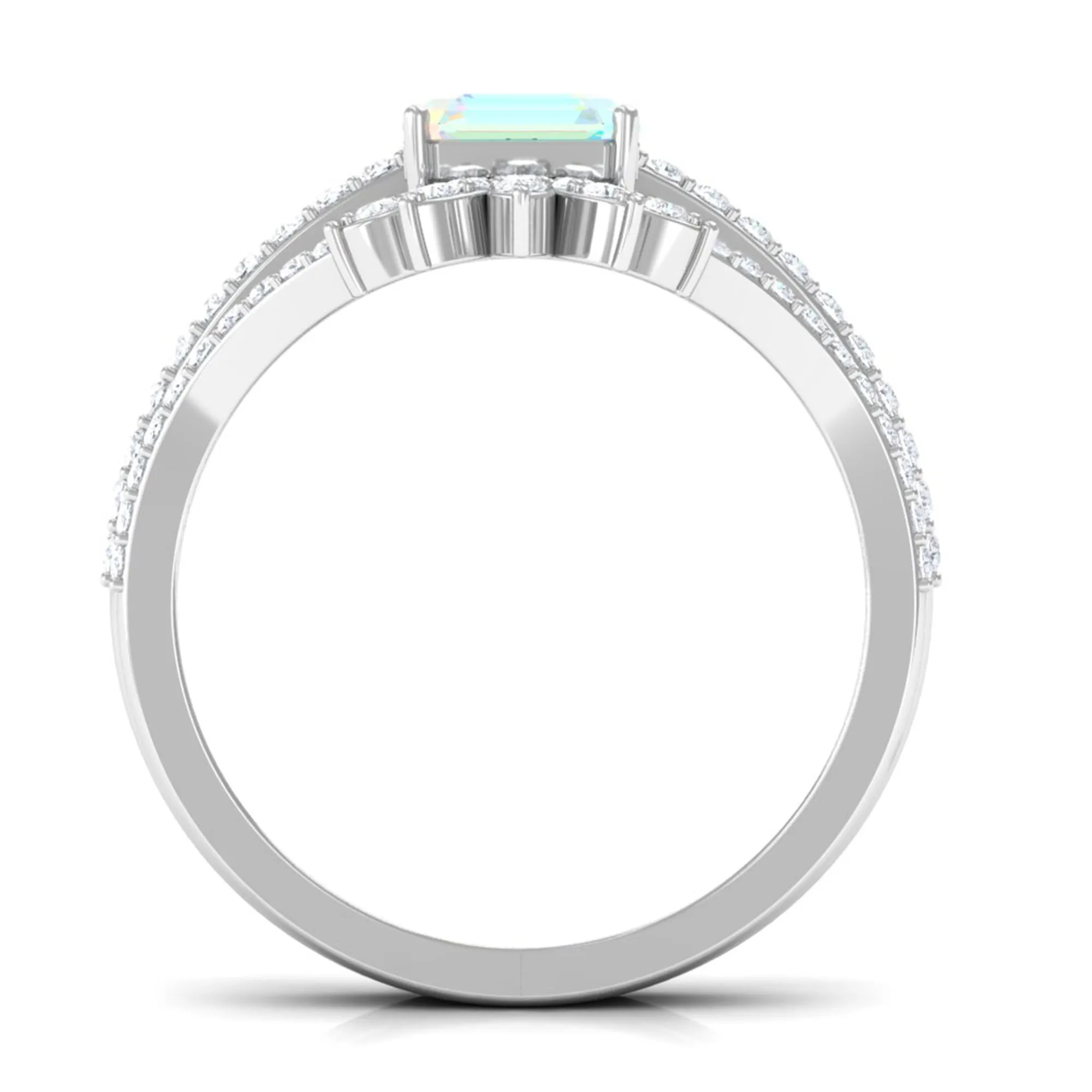 Asscher Cut Ethiopian Opal Solitaire Wedding Ring Set with Diamond Accent