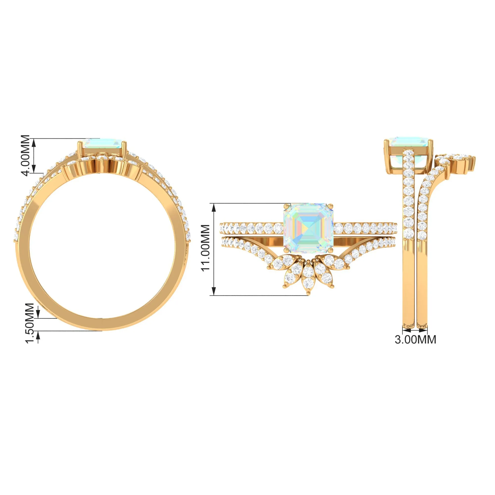 Asscher Cut Ethiopian Opal Solitaire Wedding Ring Set with Diamond Accent