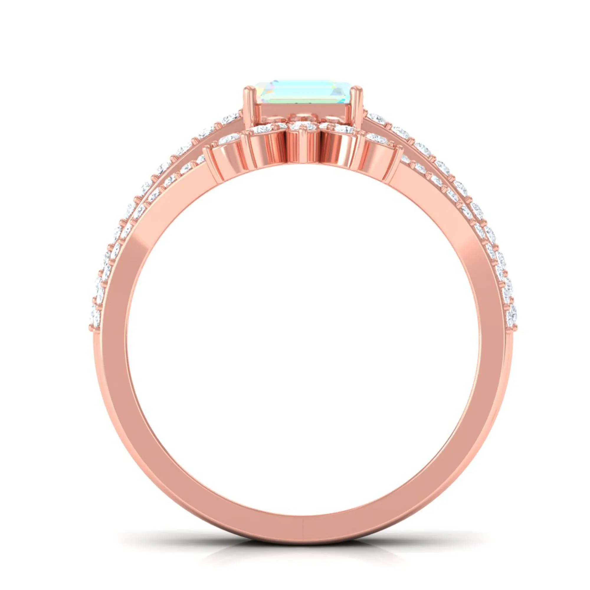 Asscher Cut Ethiopian Opal Solitaire Wedding Ring Set with Diamond Accent