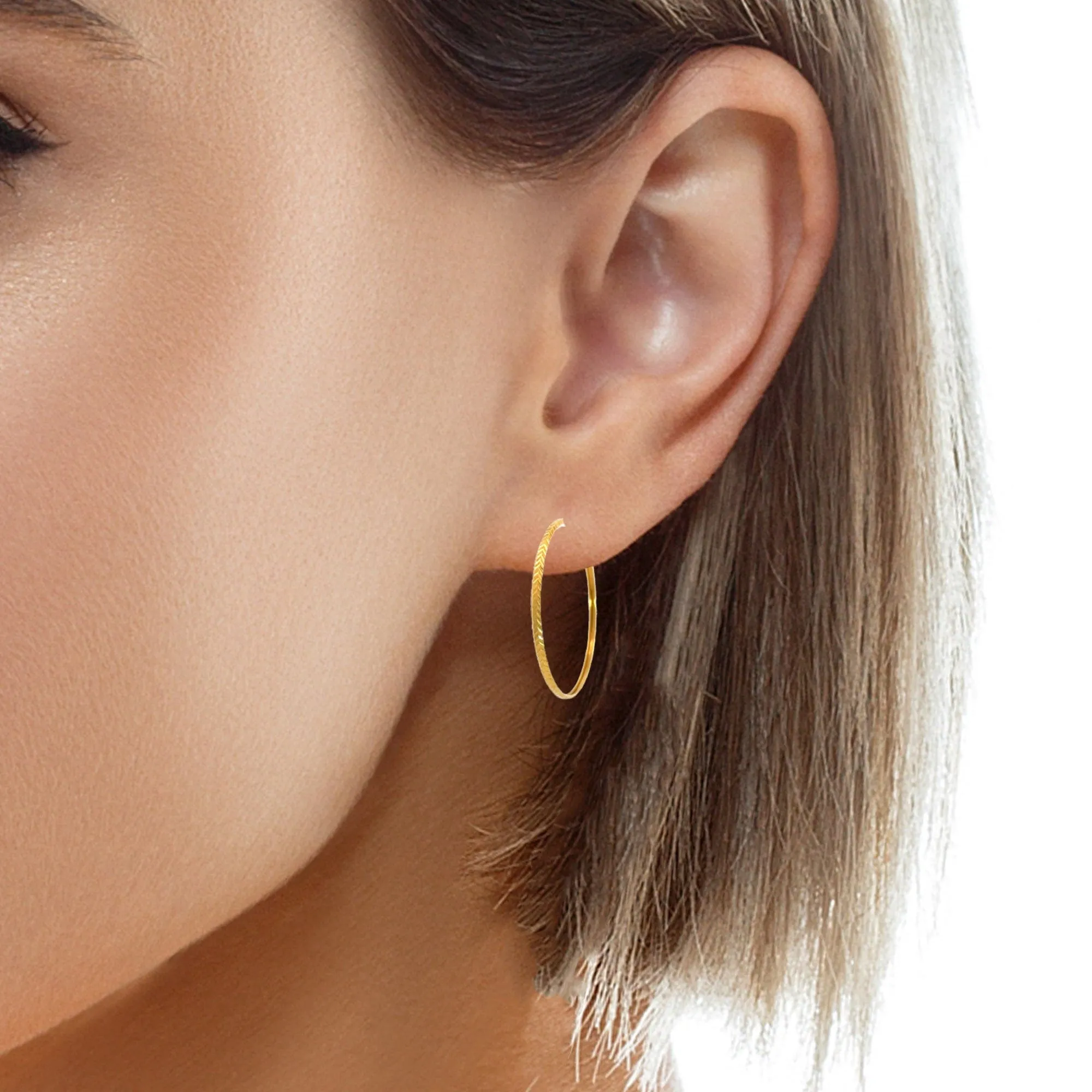 Baikalla 18k Solid Gold Dangle Diamond Cut Hoop Earrings