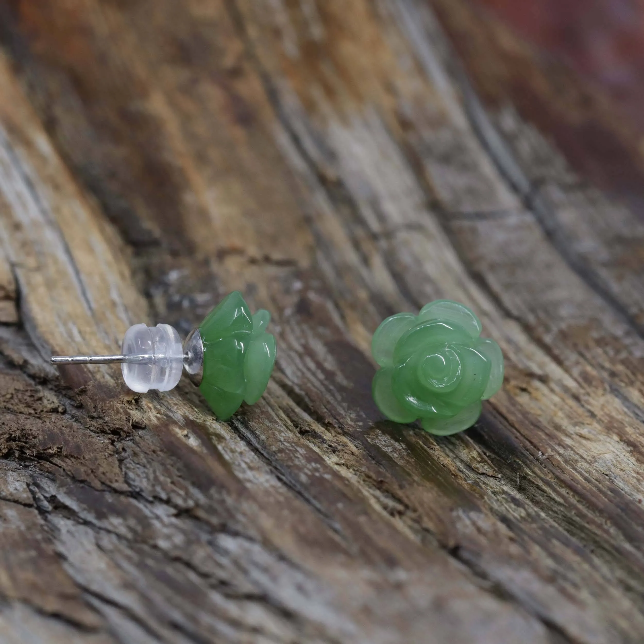 Baikalla™ "Rose Flowers" 18k Solid Gold High-end Real Green Jade Rose Flower Earrings