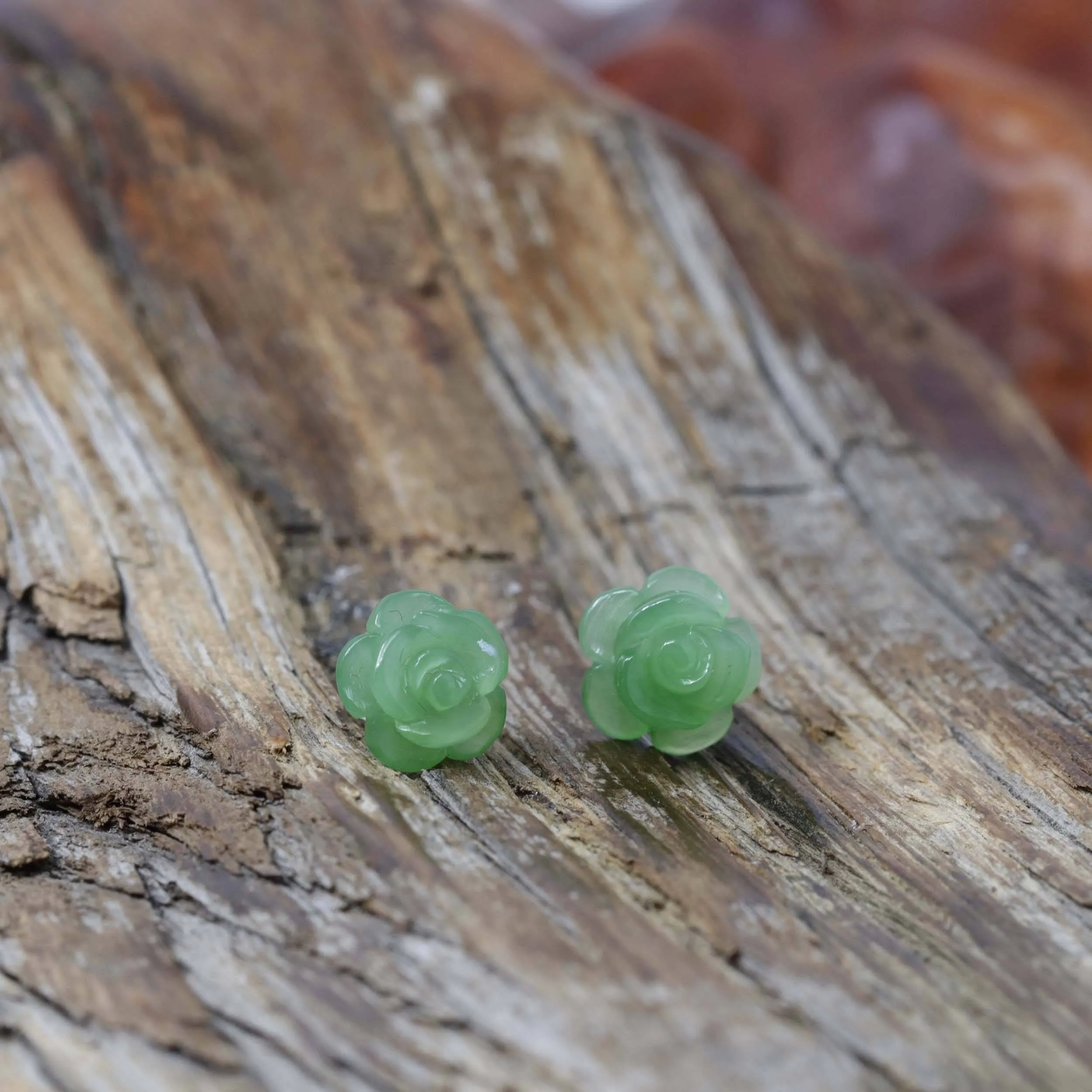Baikalla™ "Rose Flowers" 18k Solid Gold High-end Real Green Jade Rose Flower Earrings