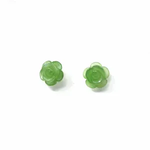 Baikalla™ "Rose Flowers" 18k Solid Gold High-end Real Green Jade Rose Flower Earrings