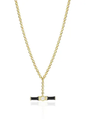 Black enamel small Bridget t-bar necklace with white topaz