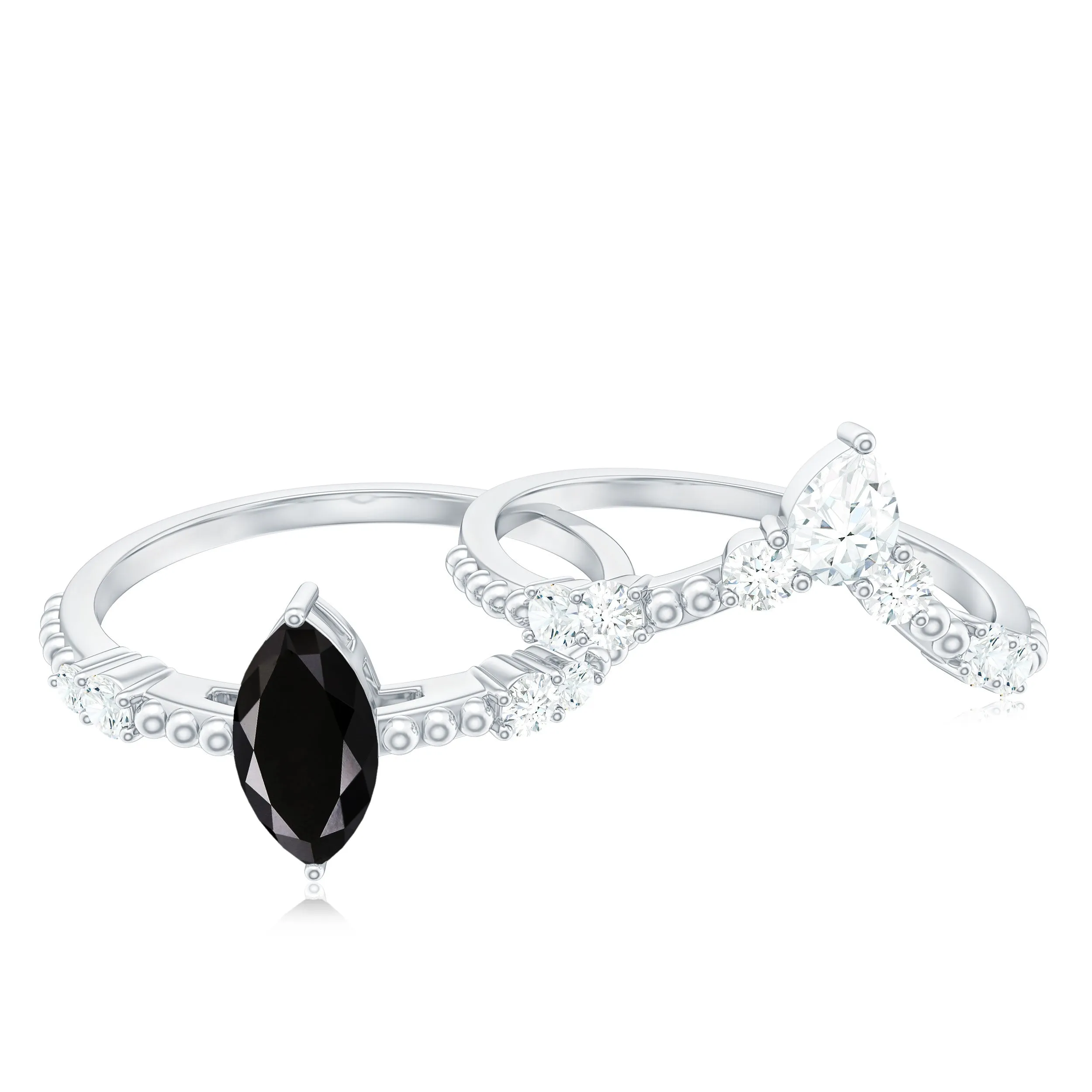 Black Onyx and Moissanite Solitaire Ring Set in Prong Setting