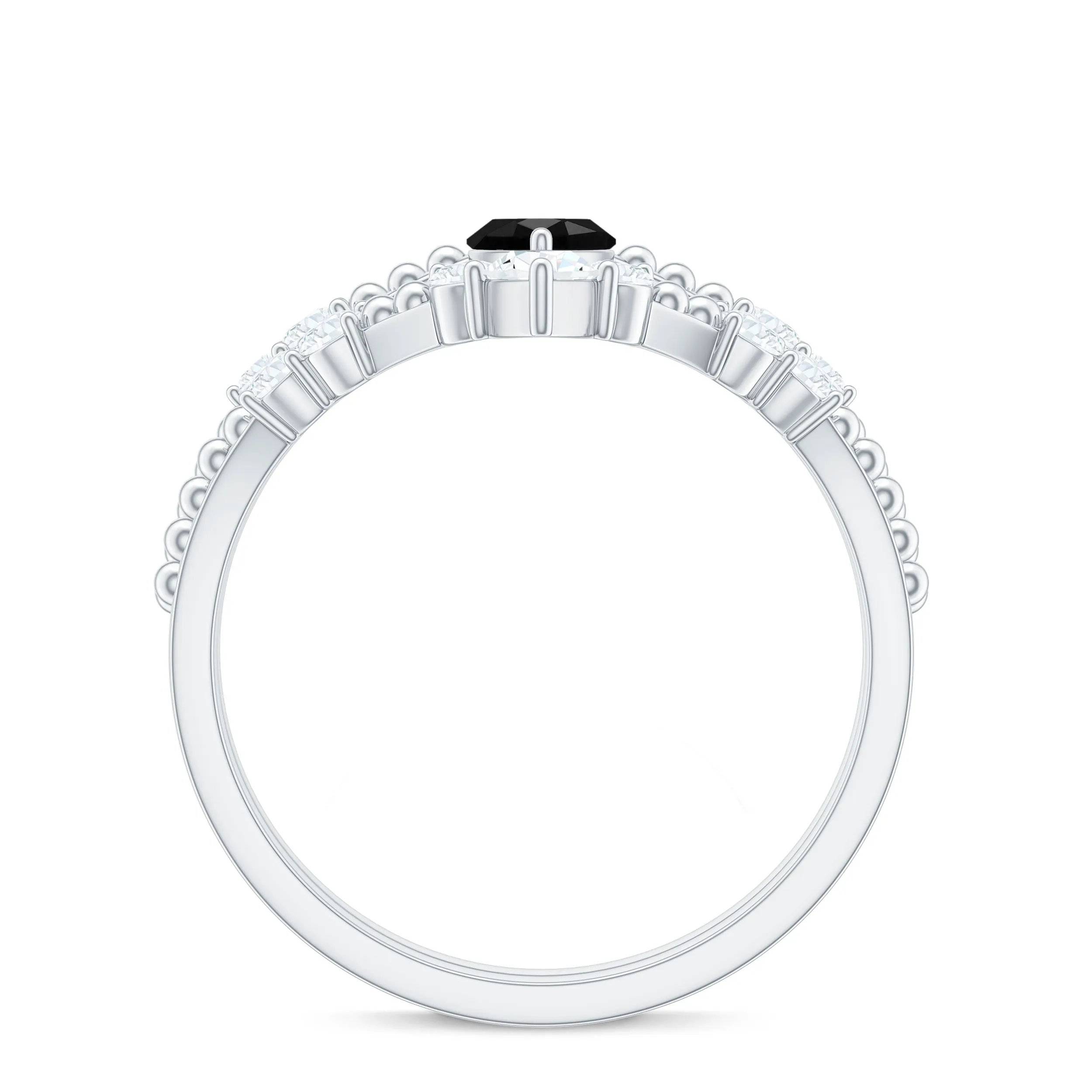 Black Onyx and Moissanite Solitaire Ring Set in Prong Setting