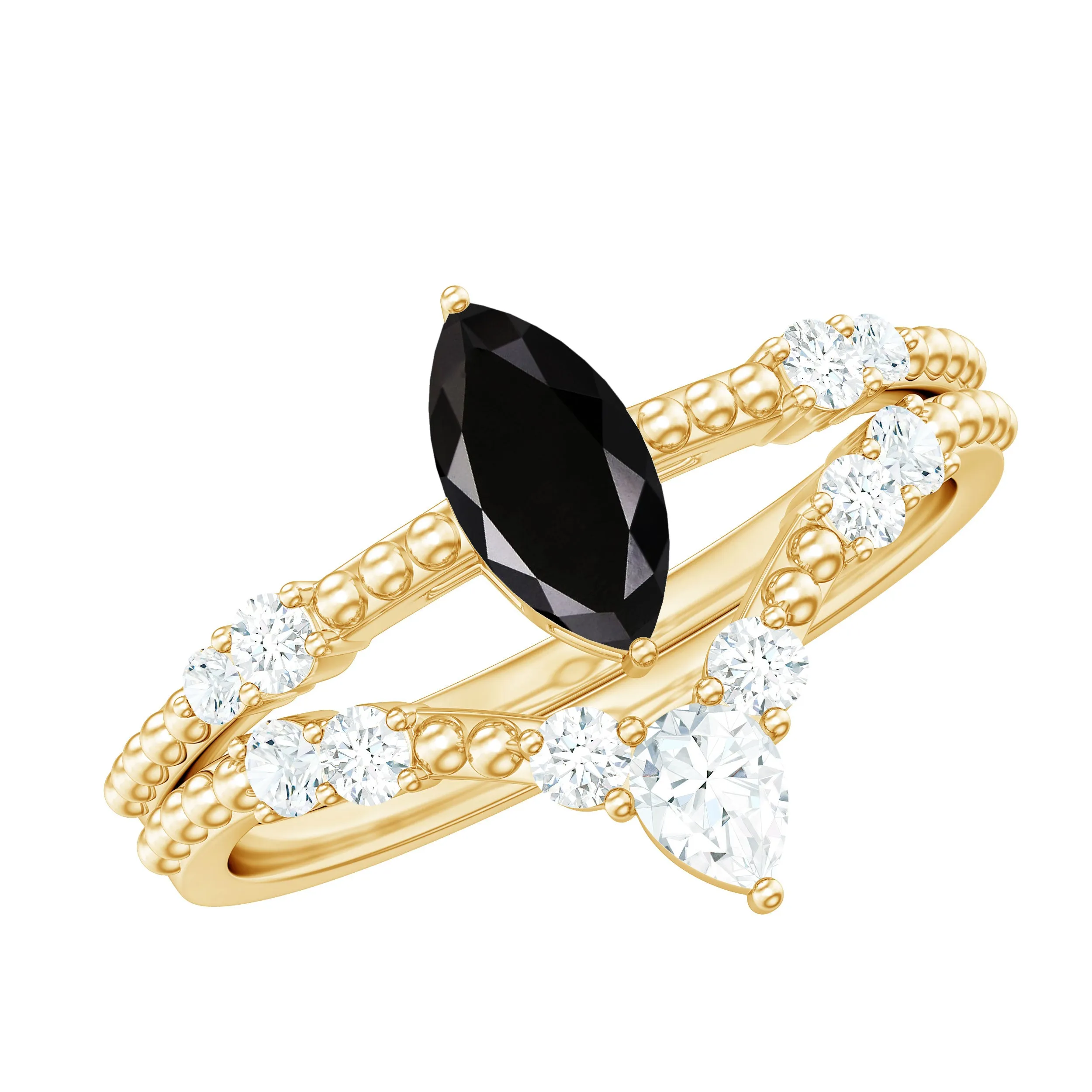 Black Onyx and Moissanite Solitaire Ring Set in Prong Setting