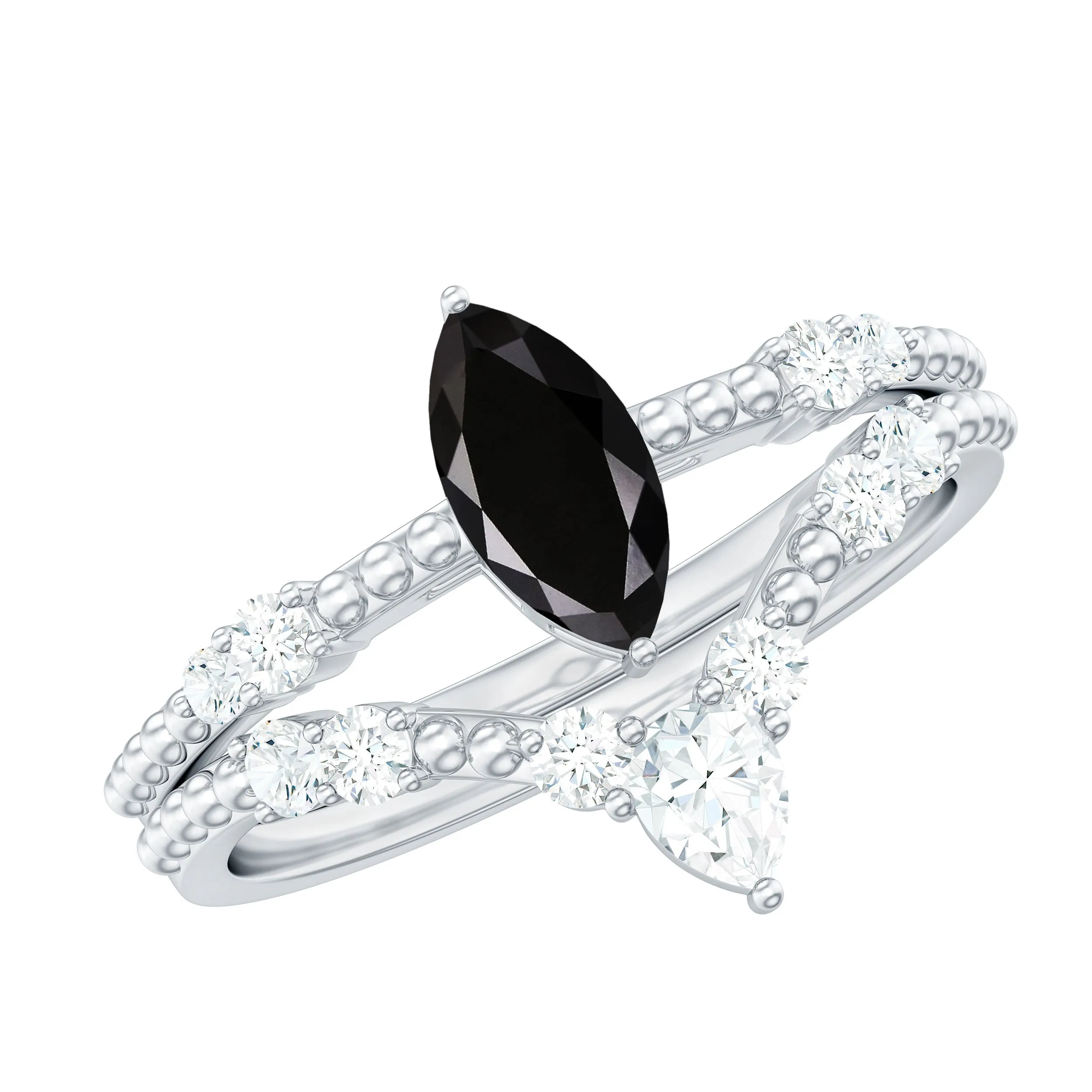 Black Onyx and Moissanite Solitaire Ring Set in Prong Setting