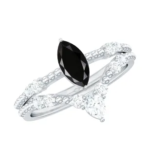 Black Onyx and Moissanite Solitaire Ring Set in Prong Setting