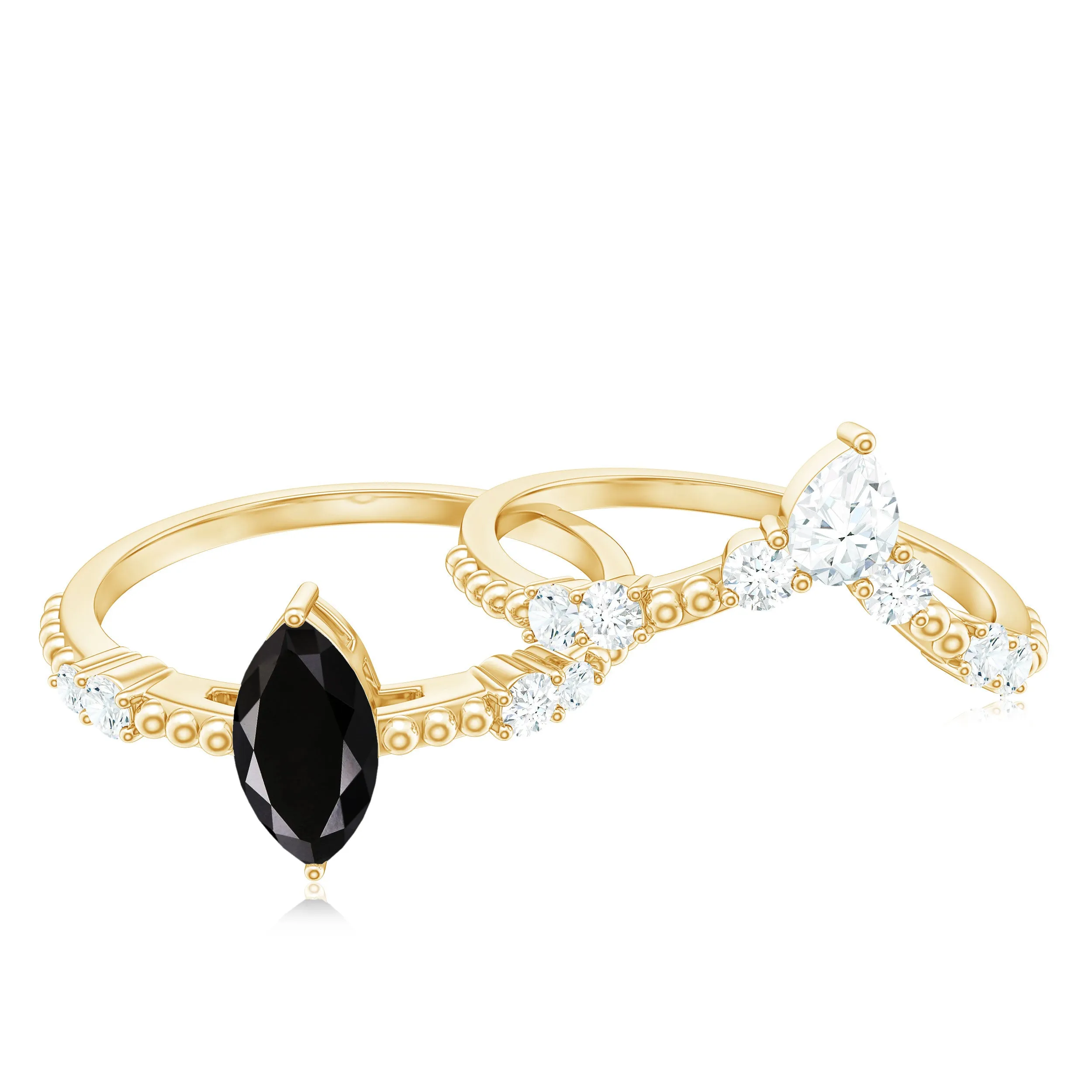 Black Onyx and Moissanite Solitaire Ring Set in Prong Setting