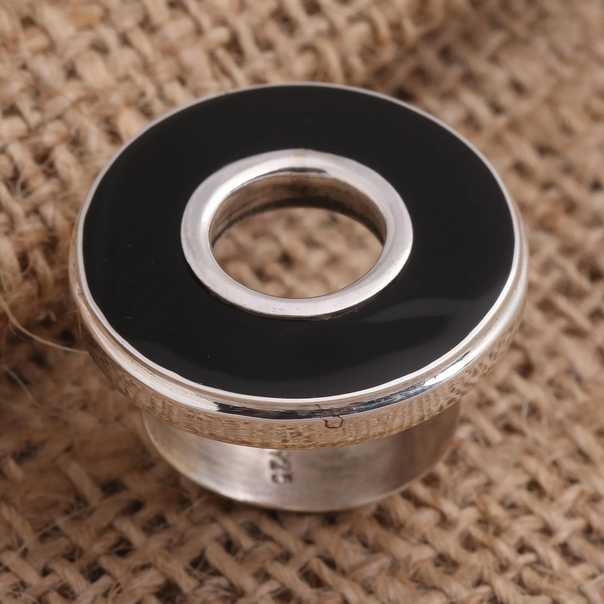 Black Resin and Sterling Silver Cocktail Ring - In the Round - Black | NOVICA
