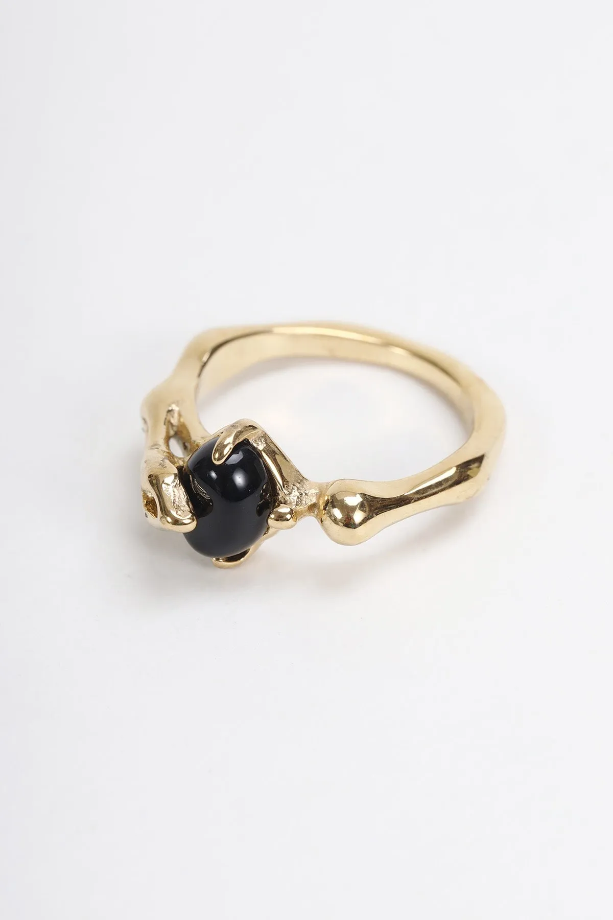 Black Stone Gold Ring - Size 7
