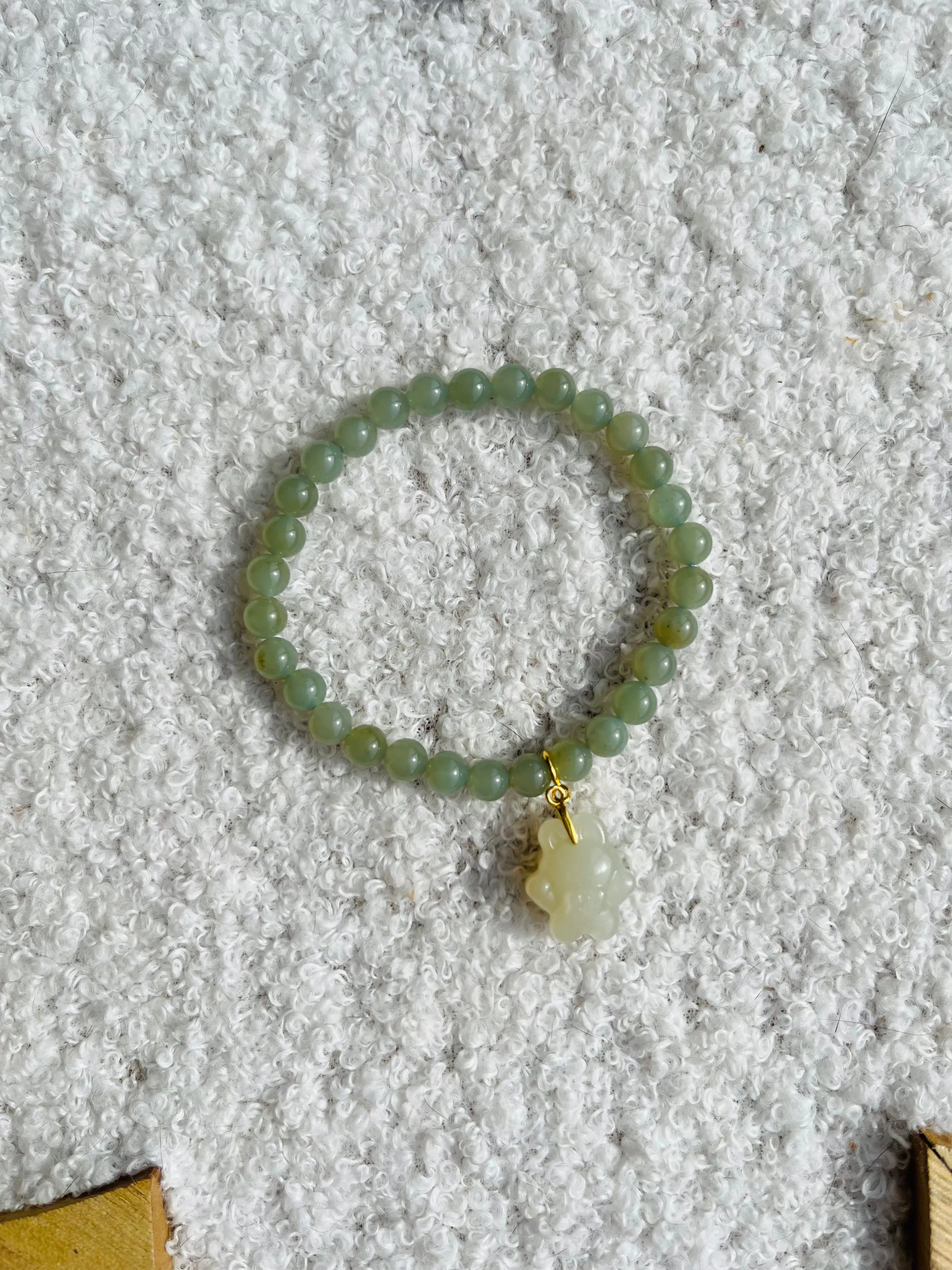 Blue Jade Bracelet with 4mm Beads and a Detachable Carved Jade Rabbit Pendant