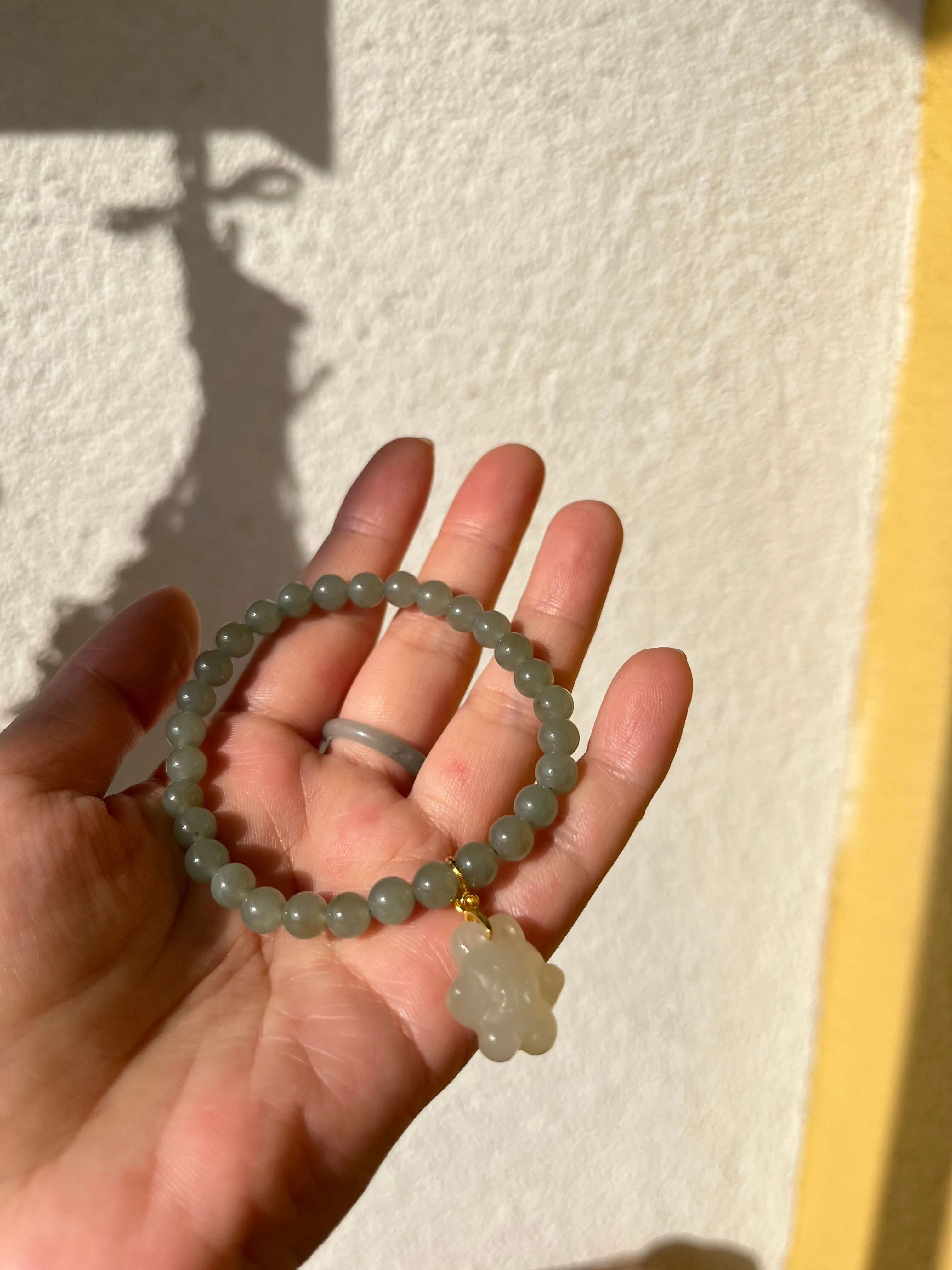 Blue Jade Bracelet with 4mm Beads and a Detachable Carved Jade Rabbit Pendant