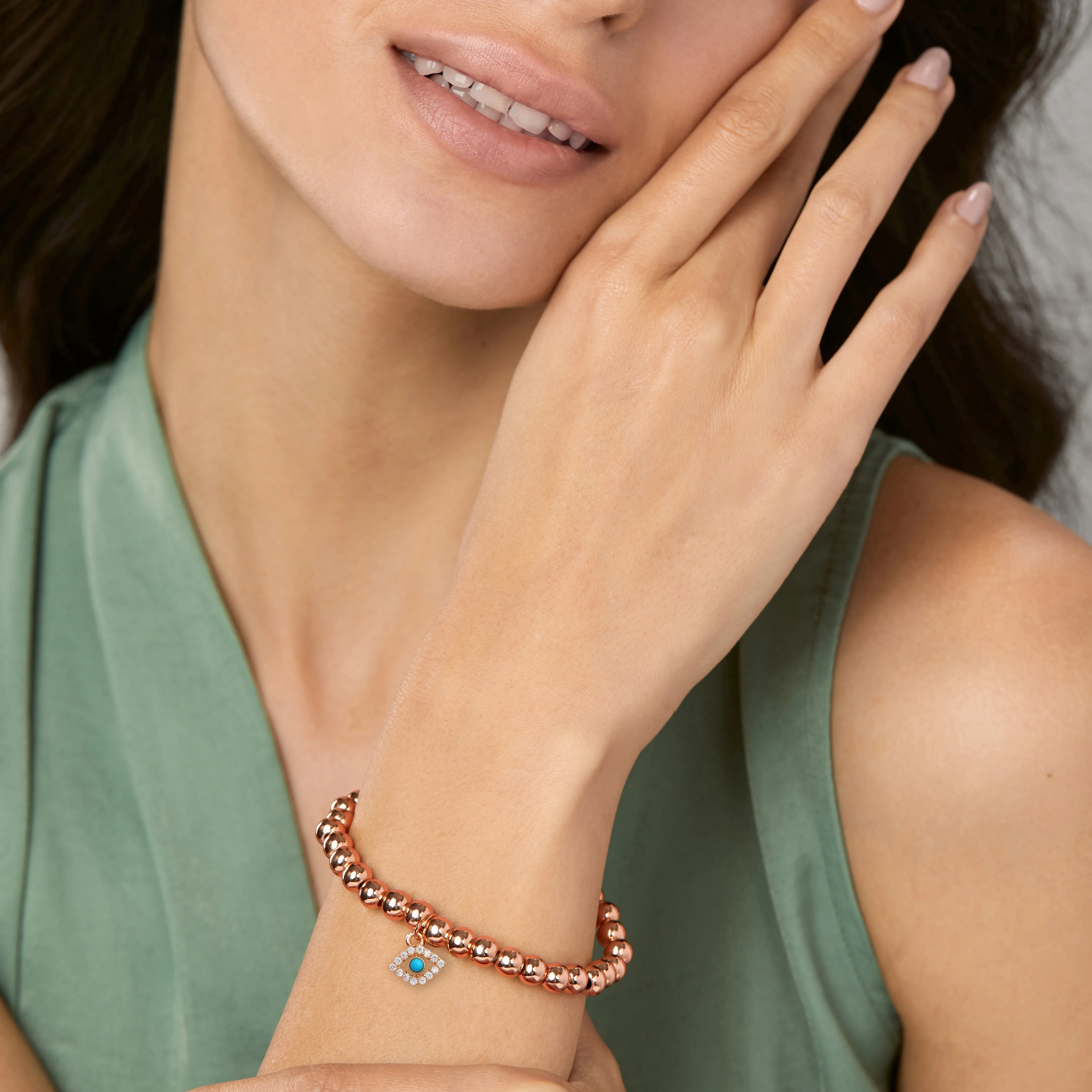 Brass 18k Evil Eye Charm Embellishment Bracelet For Women