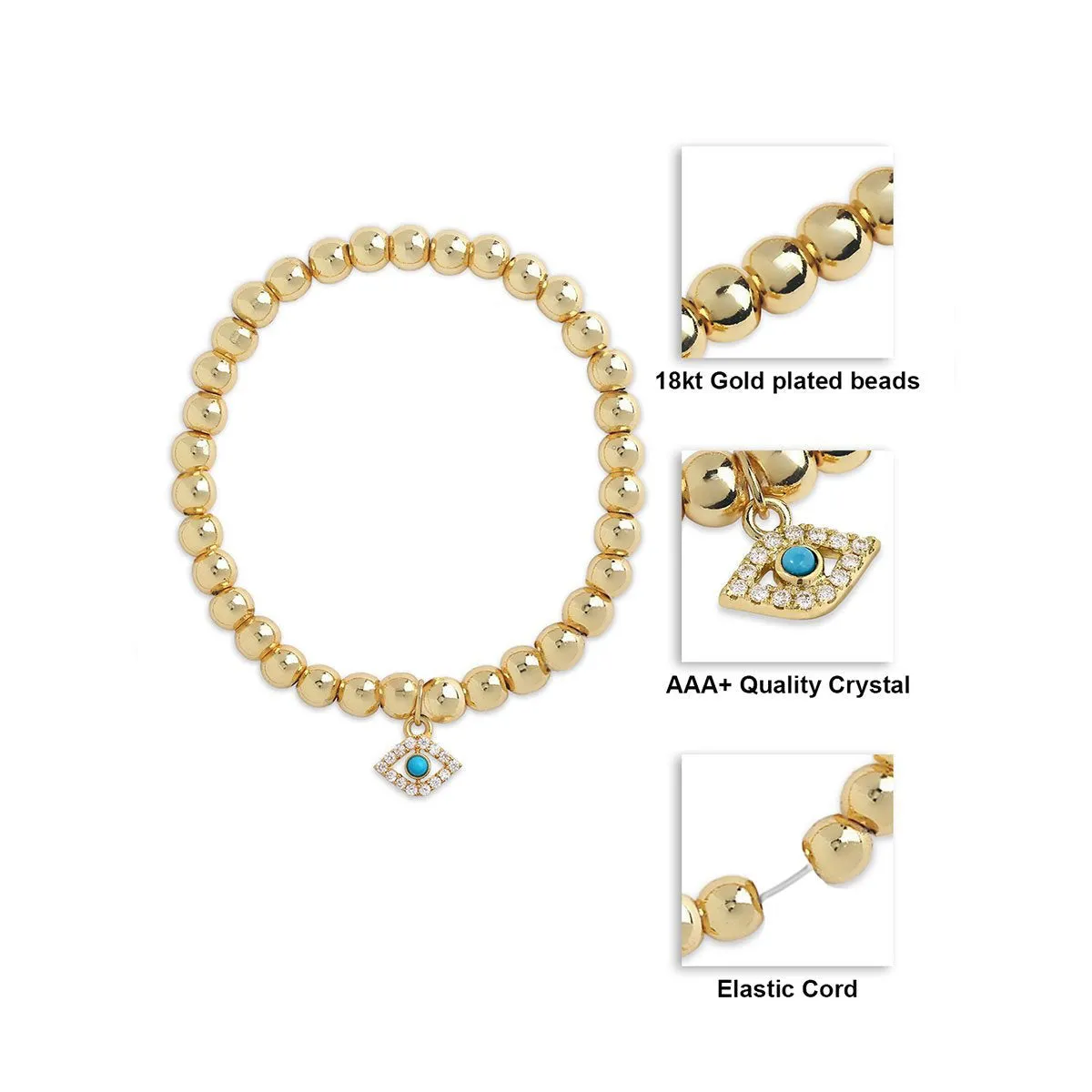Brass 18k Evil Eye Charm Embellishment Bracelet For Women