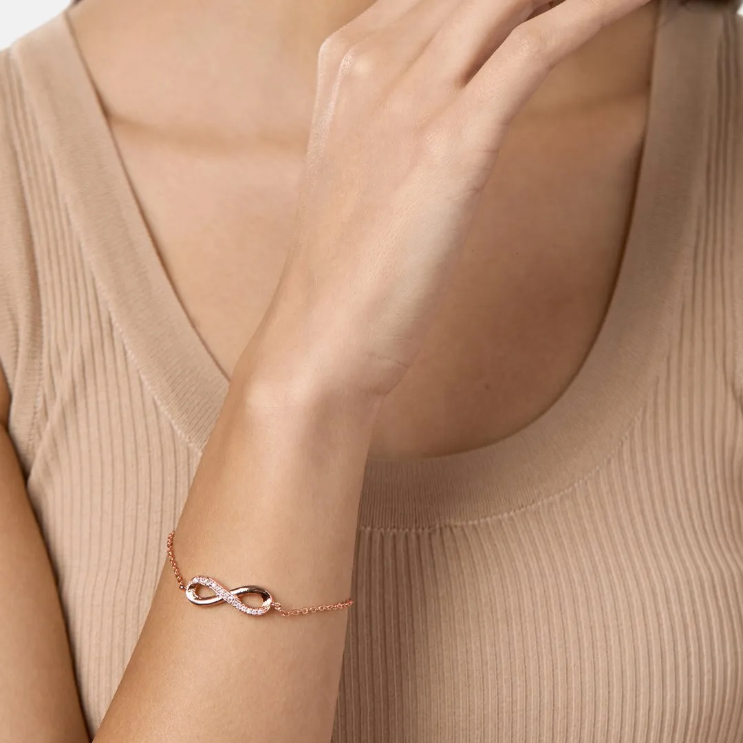 Brass 18k Rose Gold Infinity Chain Bracelet For Women