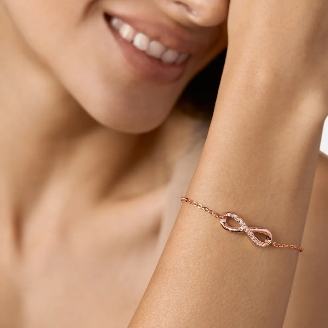Brass 18k Rose Gold Infinity Chain Bracelet For Women