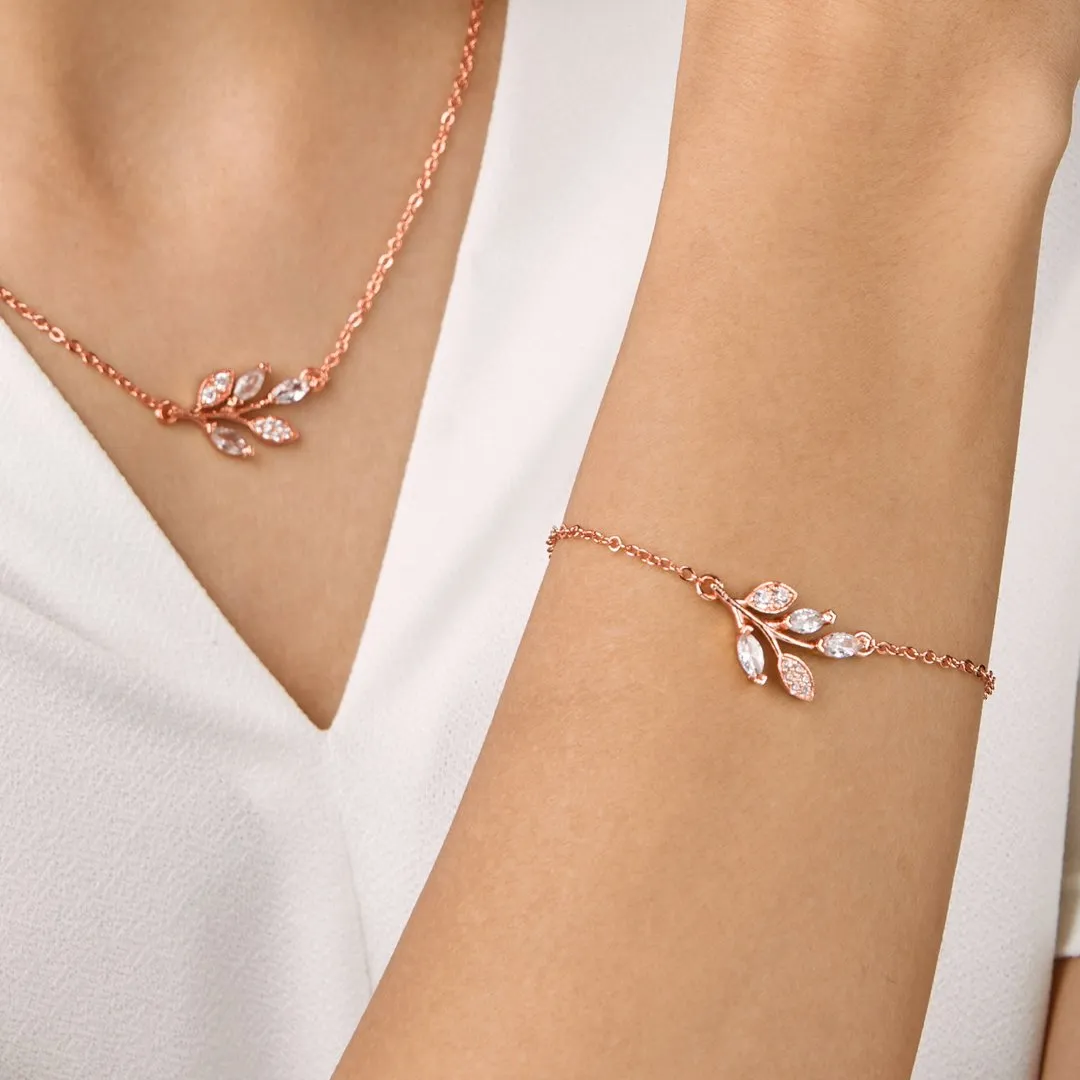 Brass 18k Rose Gold Marquise Vine Bracelet For Women