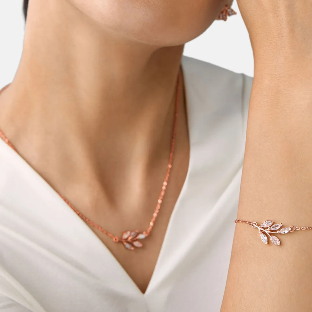 Brass 18k Rose Gold Marquise Vine Bracelet For Women