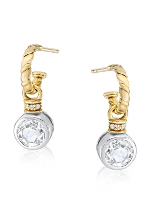 Brilliant cut charms on twisted hoops