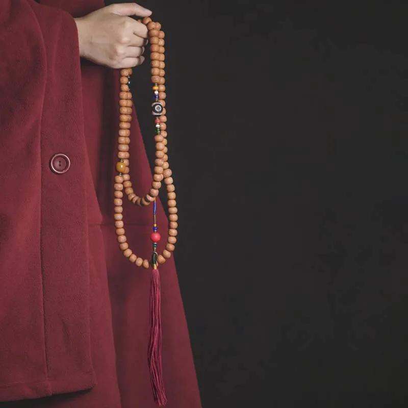 Buddha Stones 108 Mala Beads Bodhi Seed Dzi Bead Peace Tassel Bracelet
