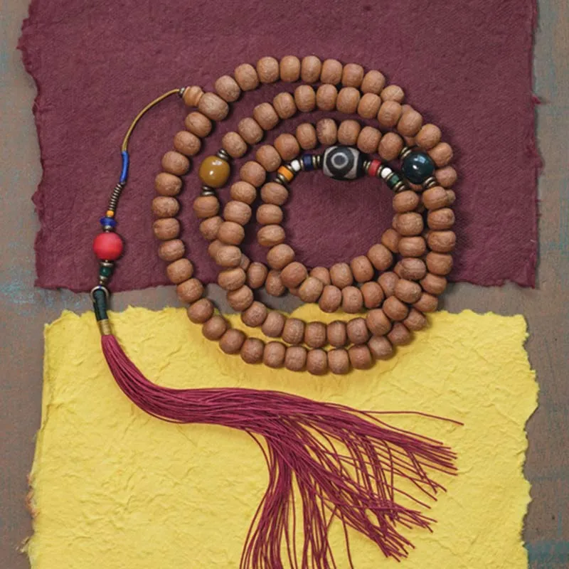 Buddha Stones 108 Mala Beads Bodhi Seed Dzi Bead Peace Tassel Bracelet