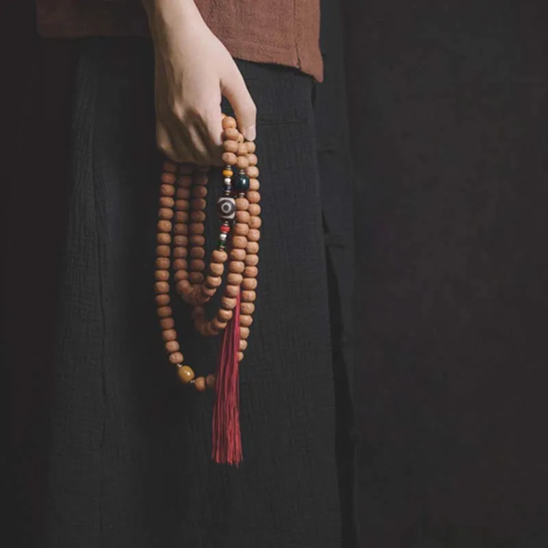 Buddha Stones 108 Mala Beads Bodhi Seed Dzi Bead Peace Tassel Bracelet