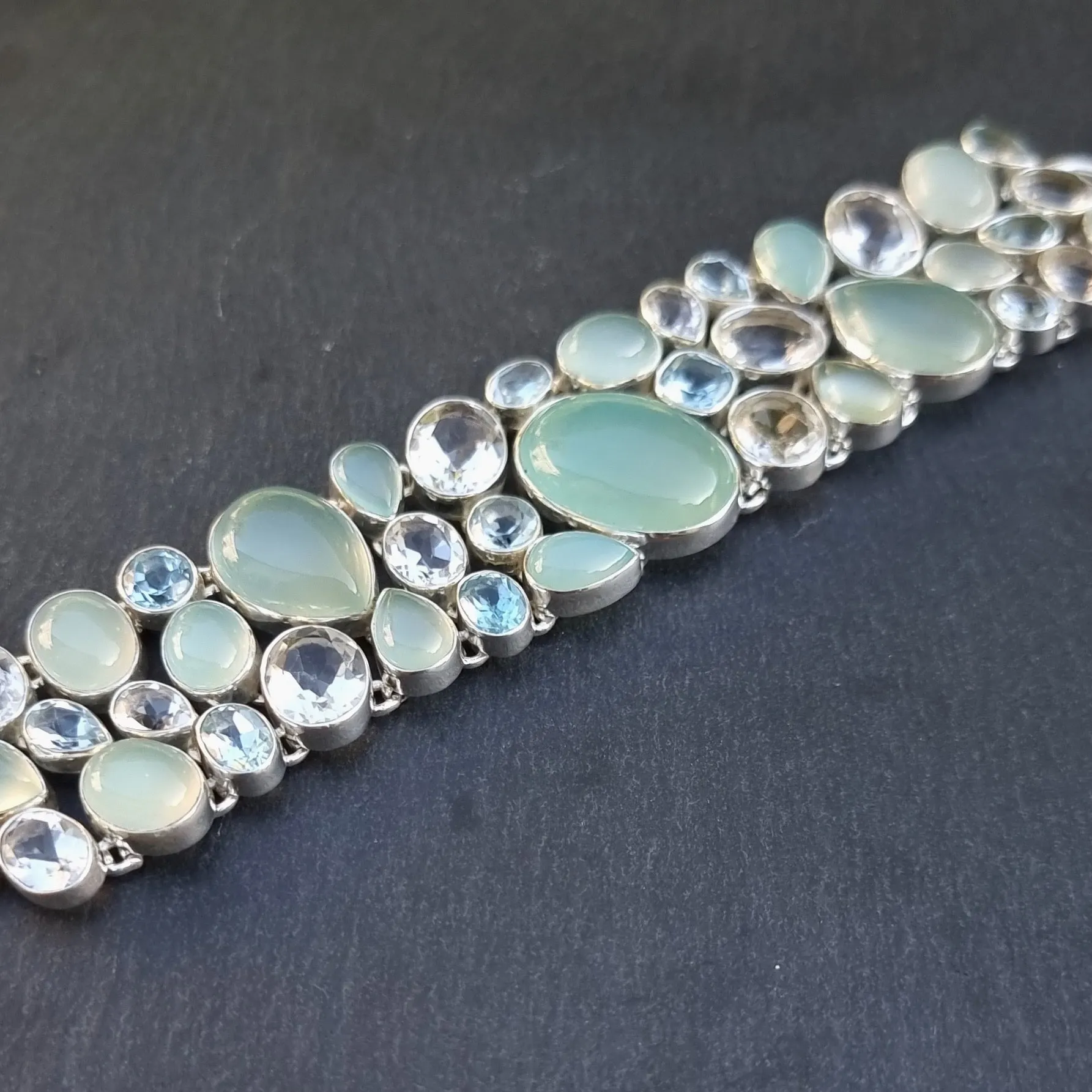 Chalcedony, Blue Topaz, Clear Quartz Multi Stone Bracelet, CALCBL1