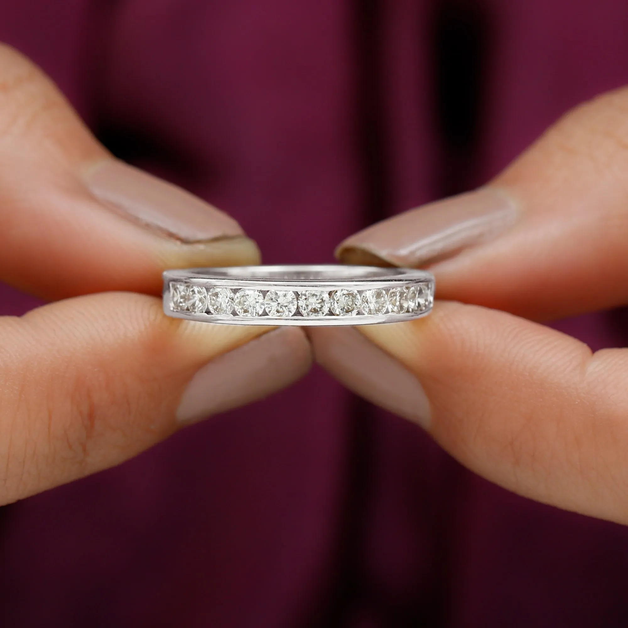 Channel Set Moissanite Half Eternity Band Ring
