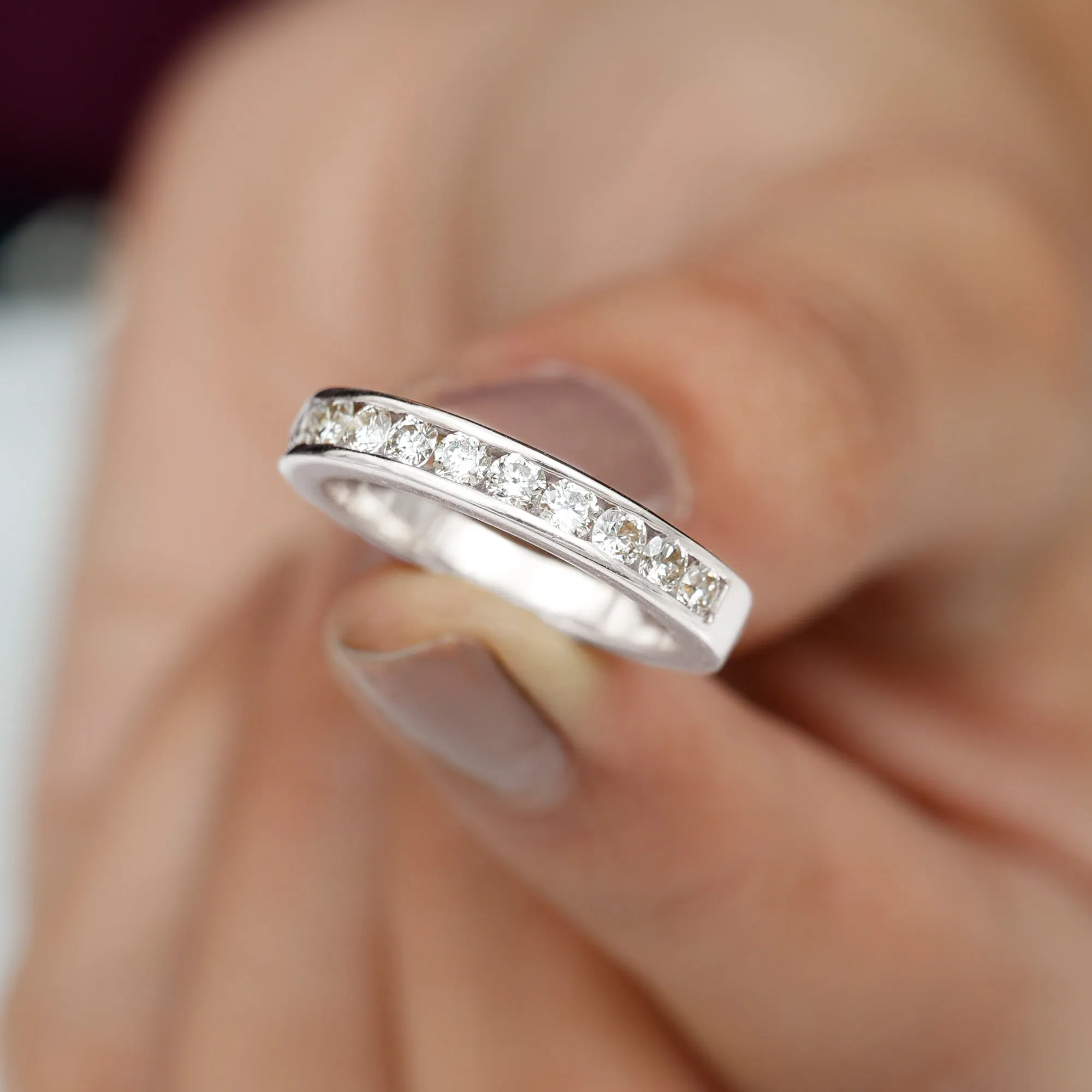 Channel Set Moissanite Half Eternity Band Ring