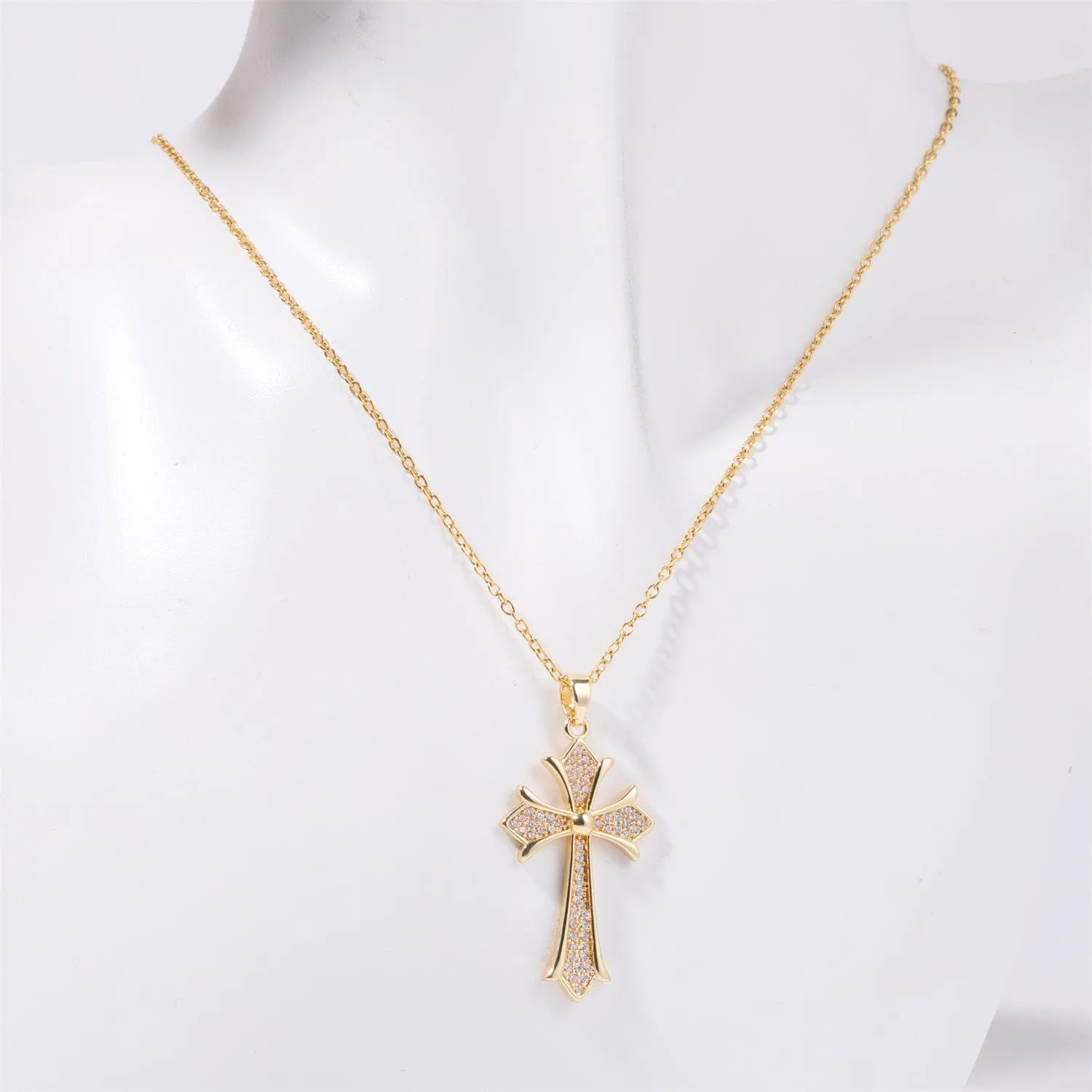 Christian Stainless Steel Inlaid Zircon Cross Necklace