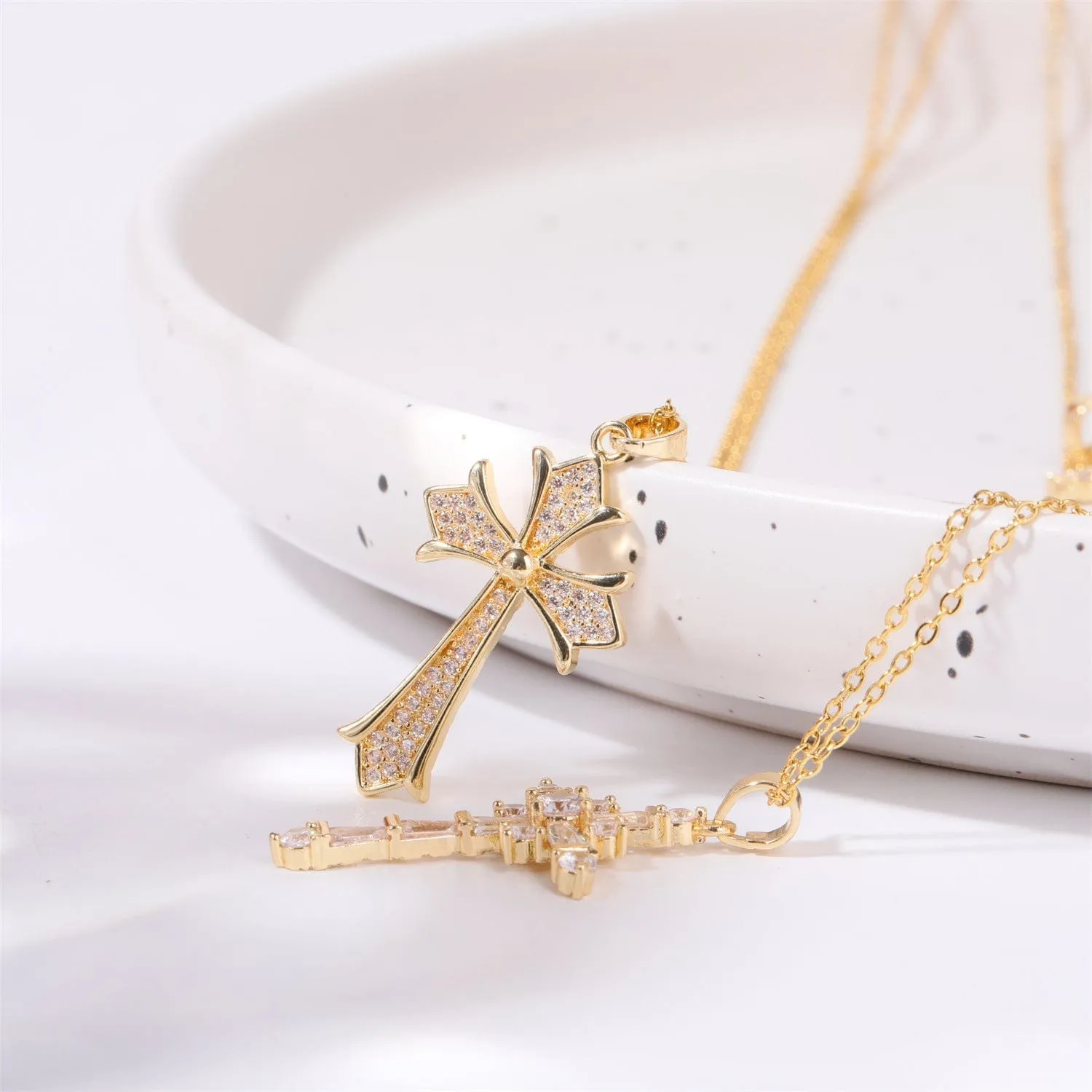 Christian Stainless Steel Inlaid Zircon Cross Necklace